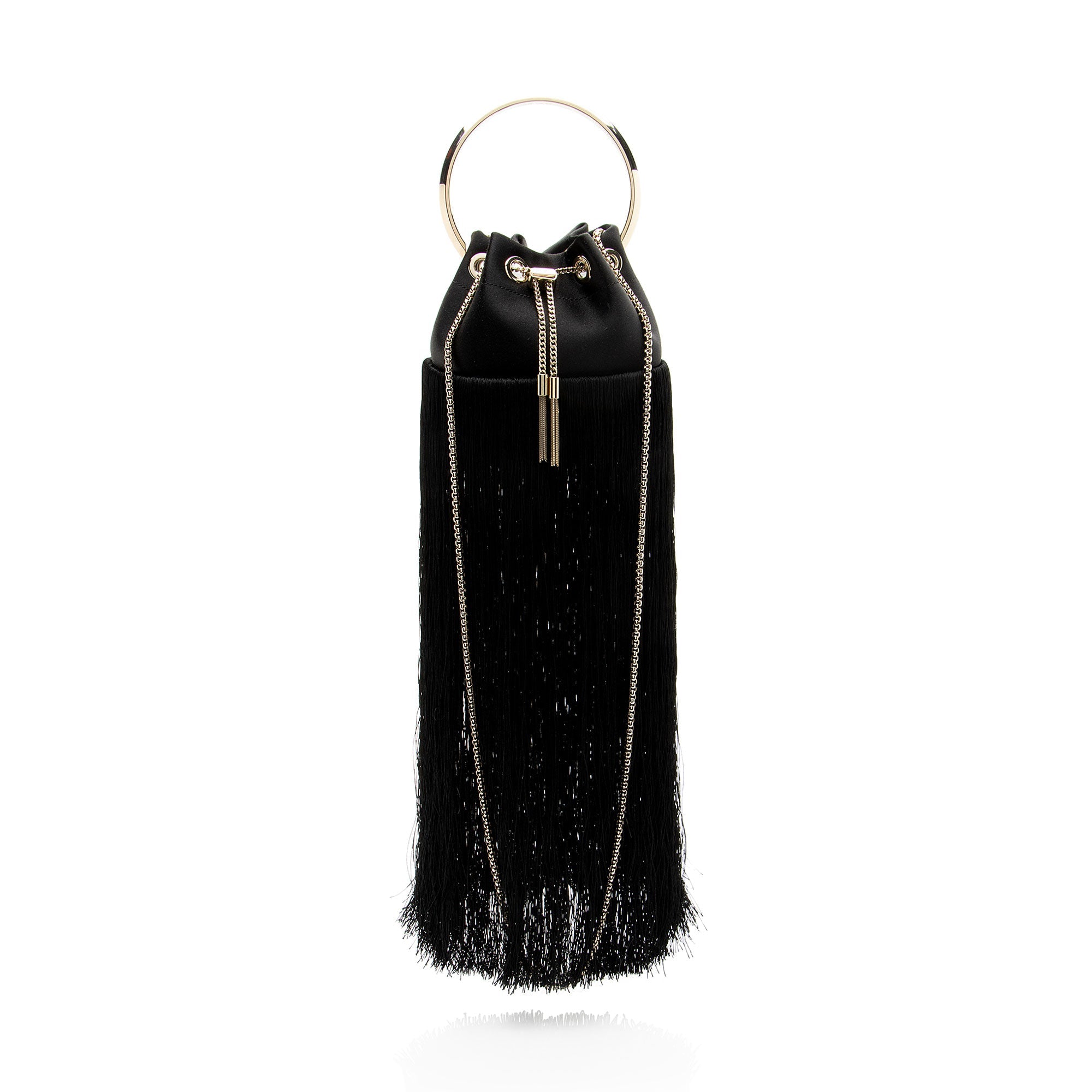 Jimmy Choo Satin Fringe Bon Bon Bucket Bag