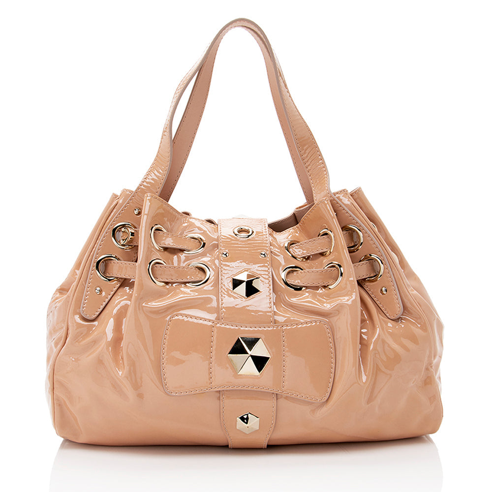 Jimmy Choo Studded Patent Leather Ramona Shoulder Bag (SHF-17806)