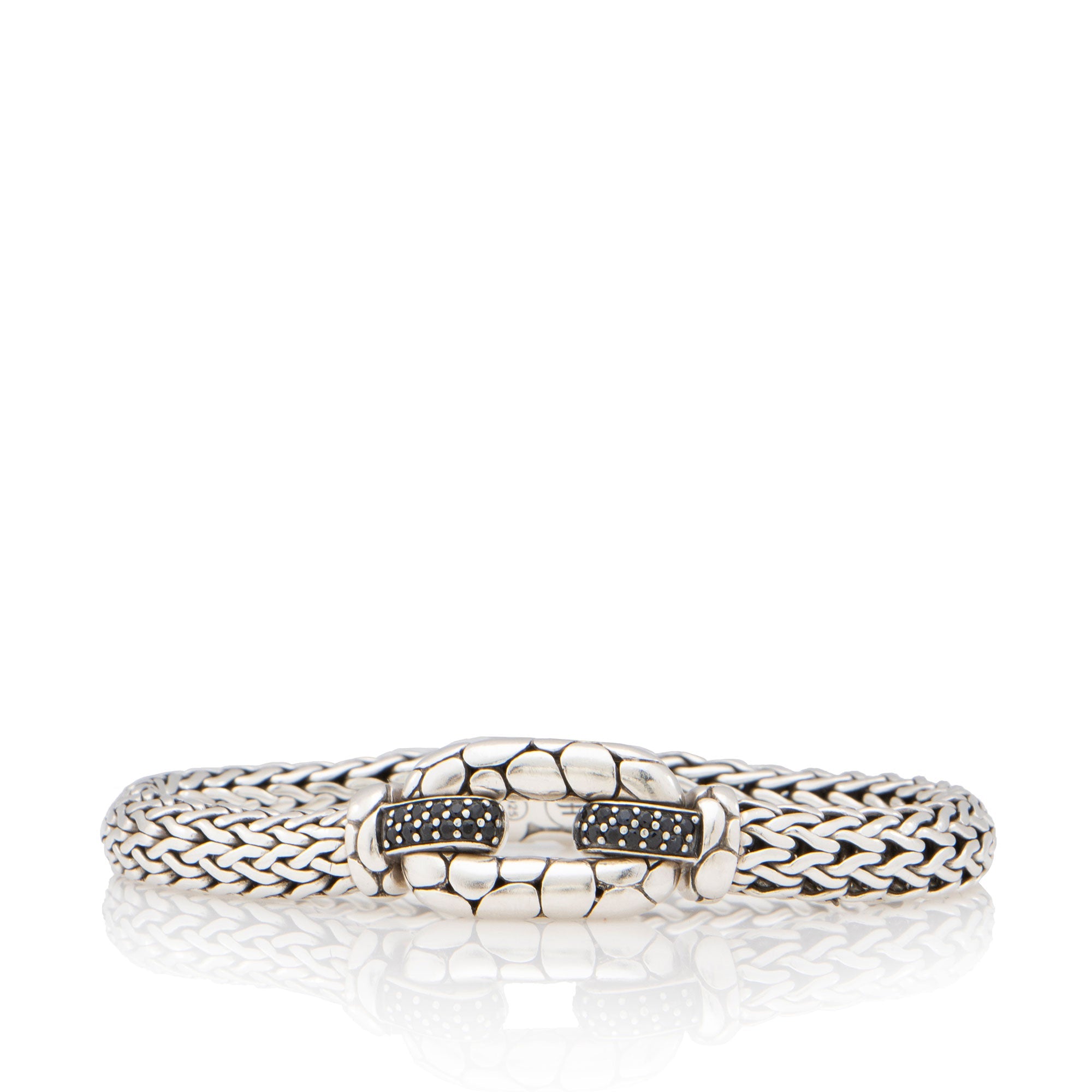 John Hardy Sterling Silver Black Sapphire Kali Pebble Station Bracelet