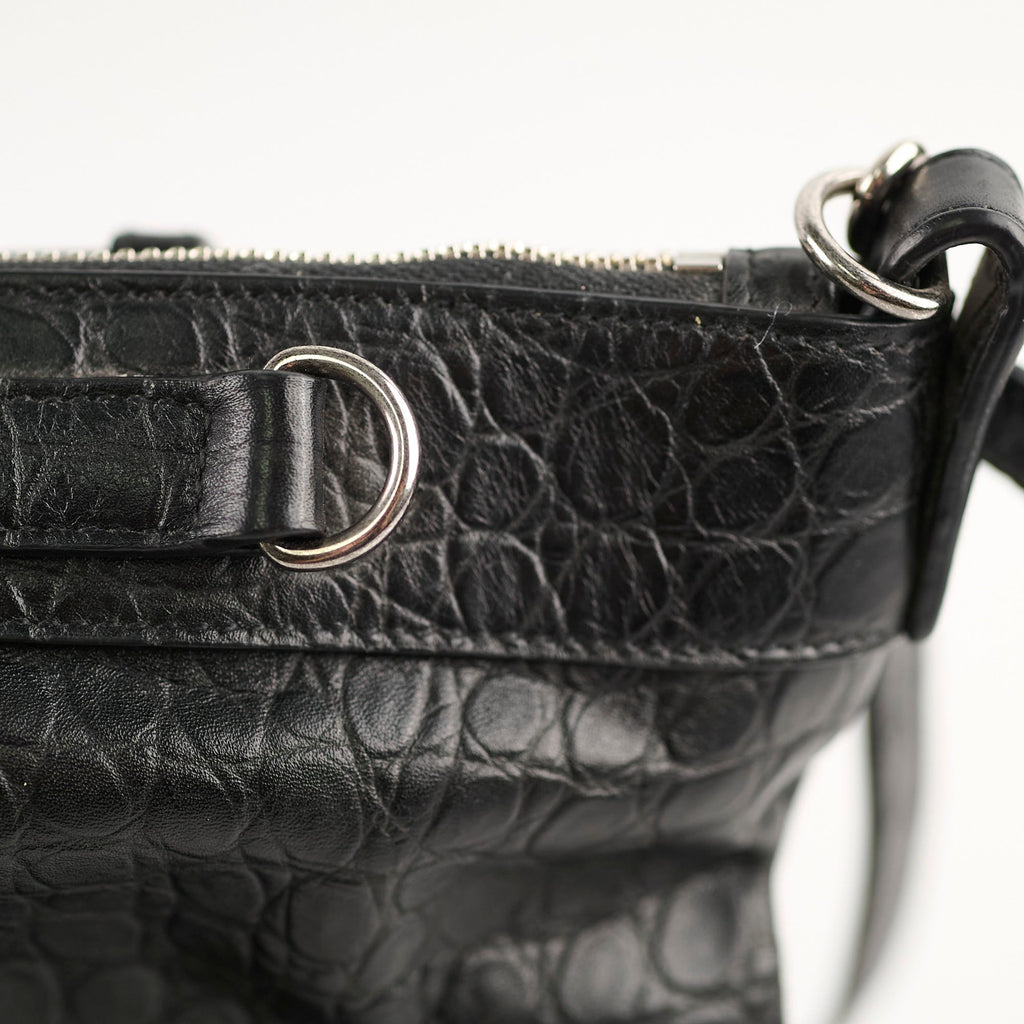 Saint Laurent Croc Embossed Tote Black
