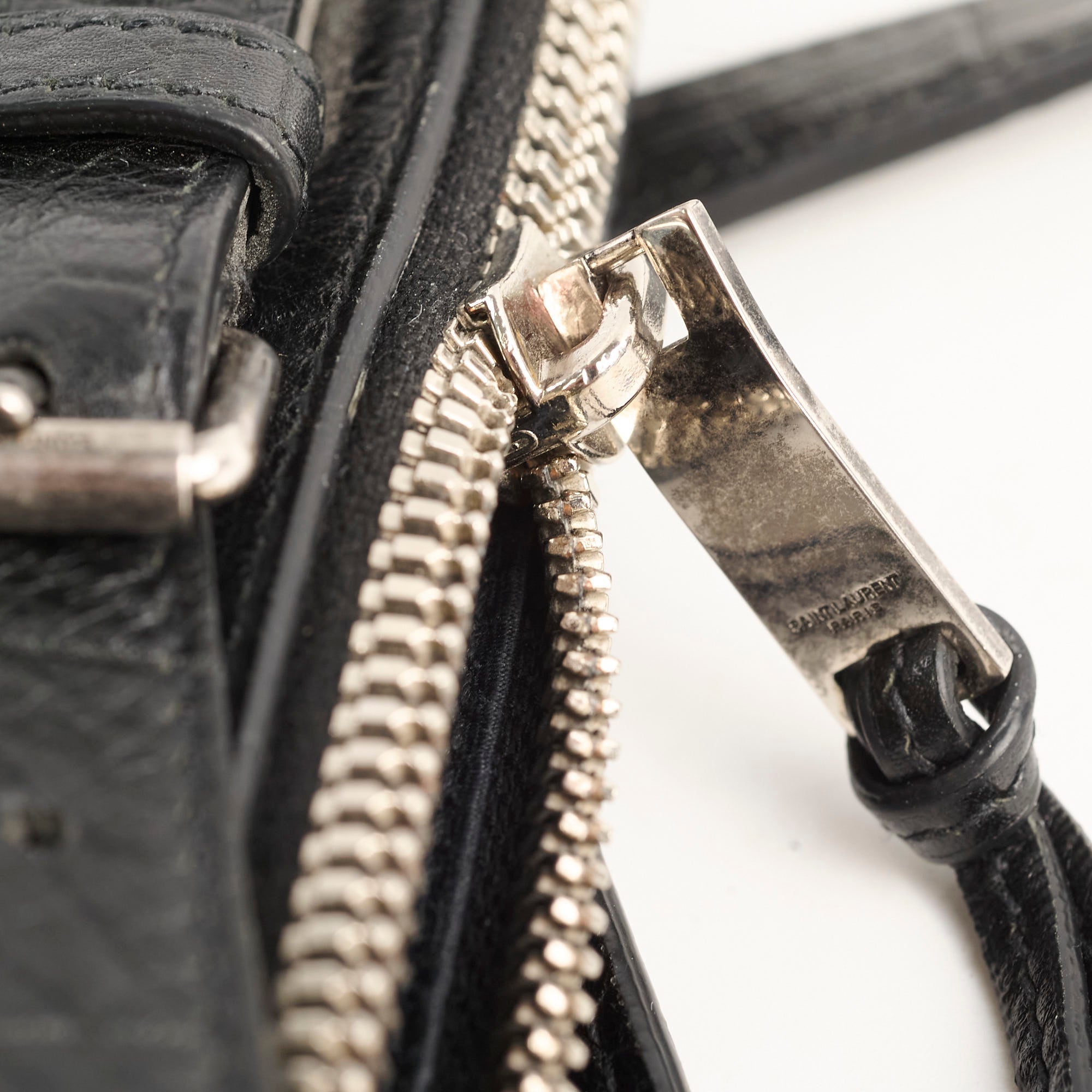 Saint Laurent Croc Embossed Tote Black