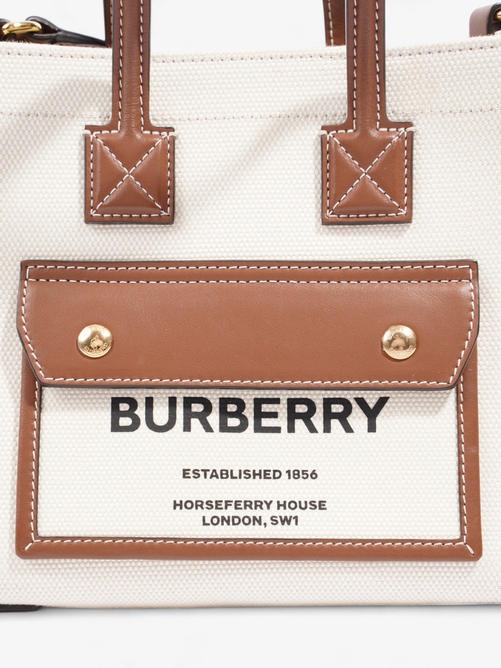 Burberry Freya Horseferry Tote Natural / Tan Cotton Mini