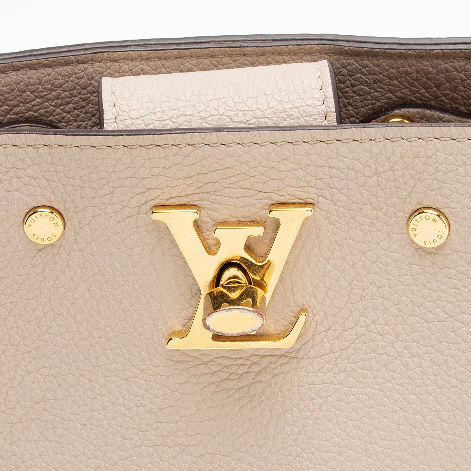 Louis Vuitton Calfskin Nano Lockme Bucket Bag (SHF-5gQoz6)