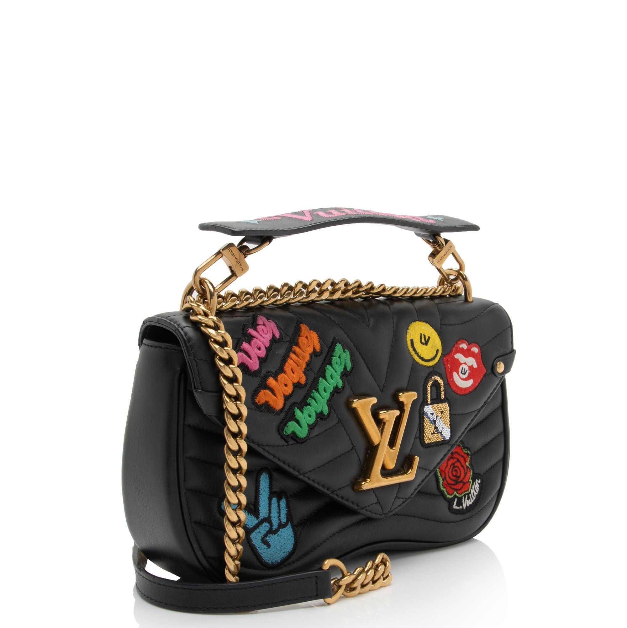 Louis Vuitton Limited Edition Calfskin Patches New Wave Chain MM Shoulder Bag (SHF-rK1e8I)