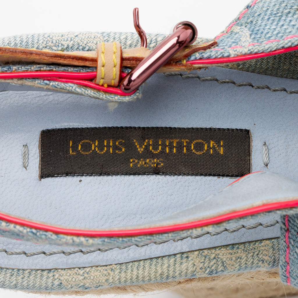 Louis Vuitton Limited Edition Monogram Denim Rosa Espadrille Wedges - Size 8.5 / 38.5