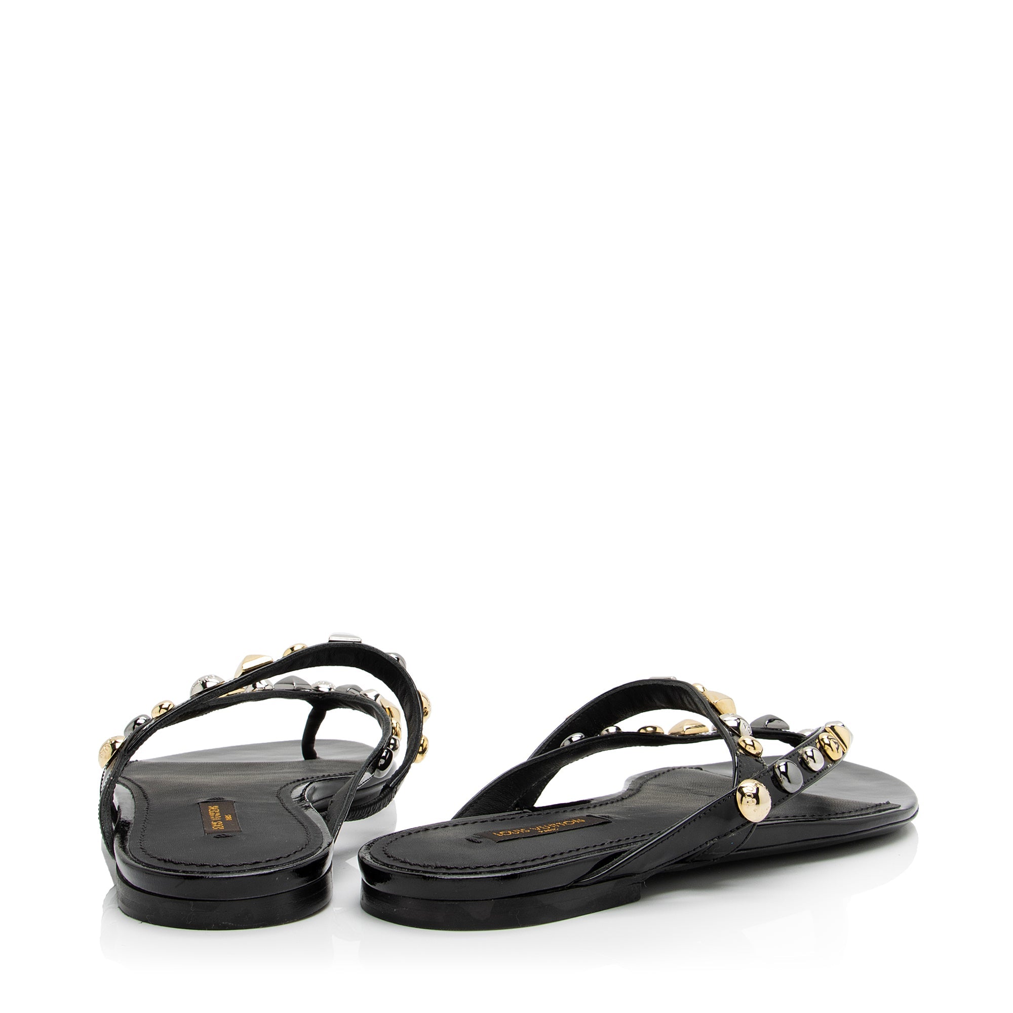 Louis Vuitton Patent Leather Studded Slide Sandals - Size 8 / 38 (SHF-23338)