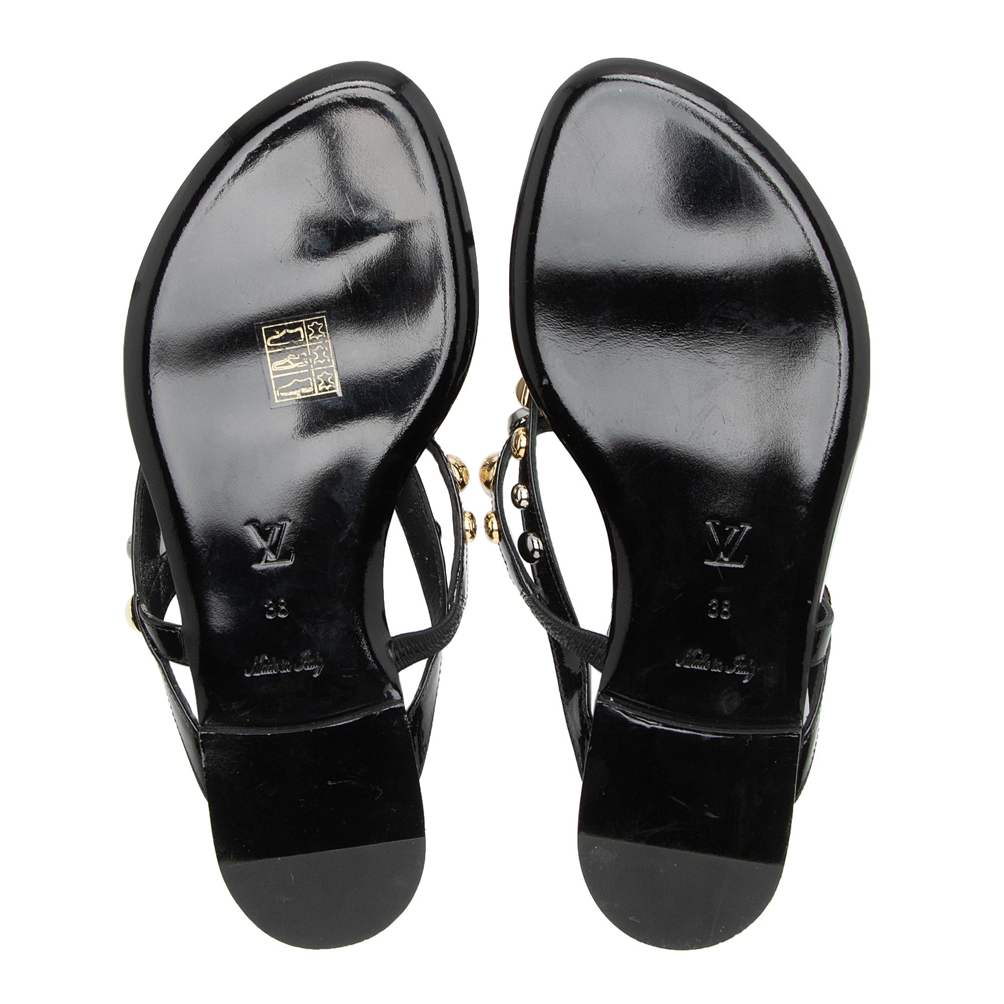 Louis Vuitton Patent Leather Studded Slide Sandals - Size 8 / 38 (SHF-23338)