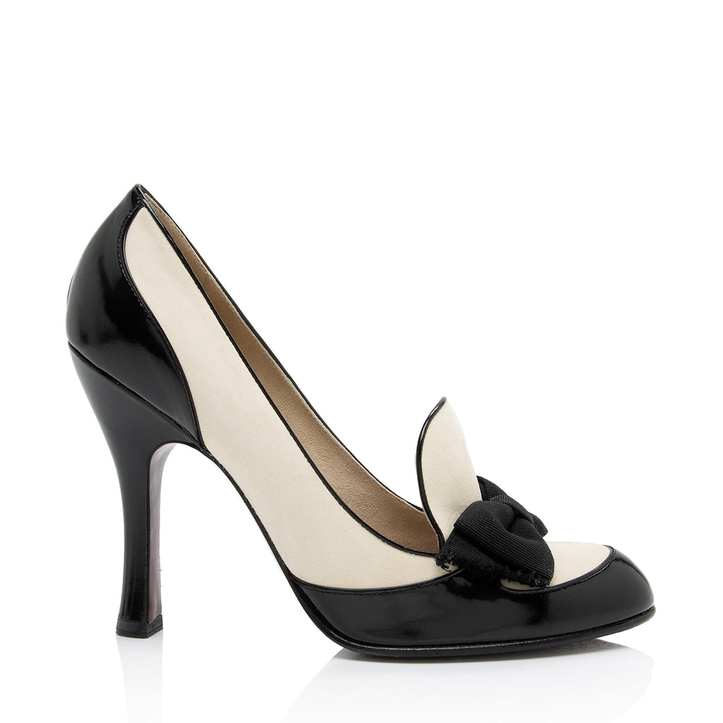 Louis Vuitton Suede Patent Leather Bow Loafer Pumps - Size 9 / 39 (SHF-f76ORf)
