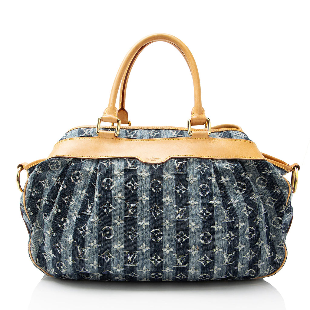 Louis Vuitton Vintage Limited Edition Monogram Denim Porte Epaule Raye GM Satchel