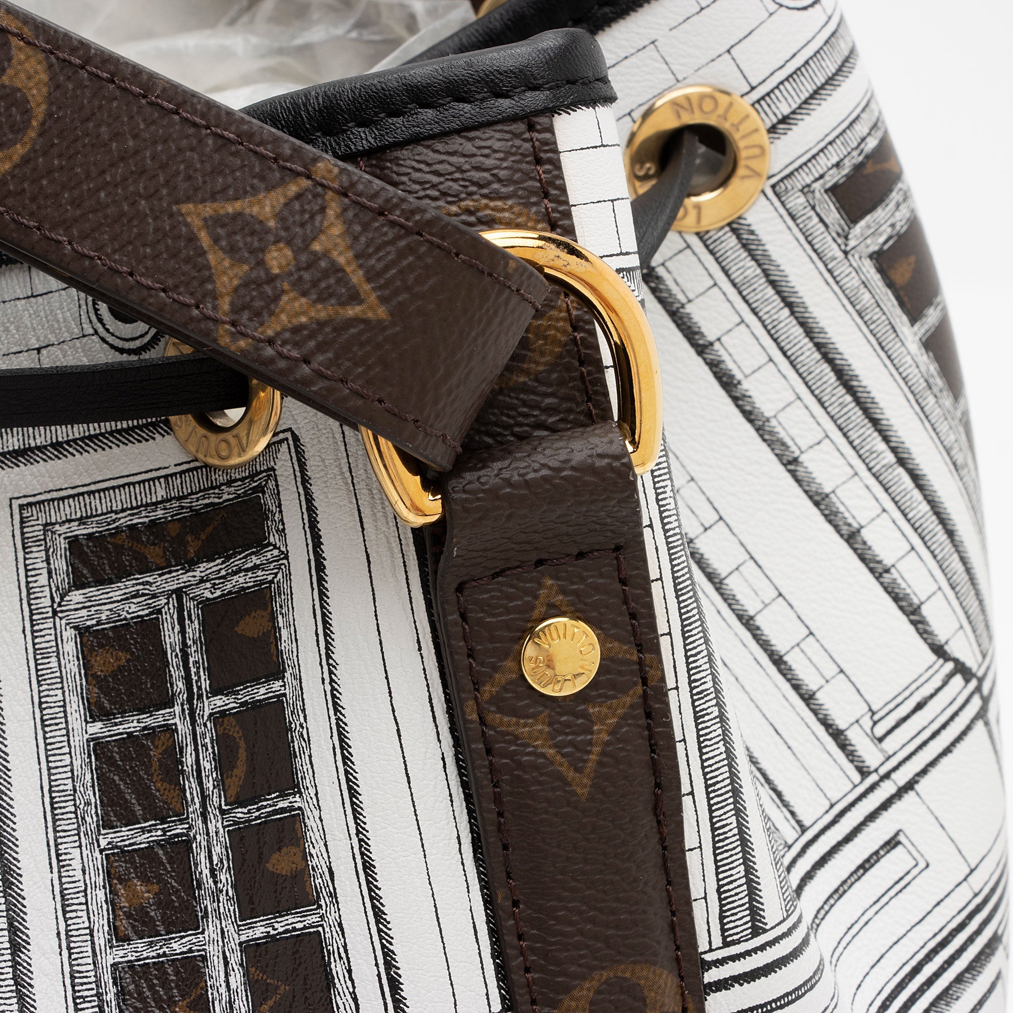 Louis Vuitton x Fornasetti Calfskin Architettura Noe MM Shoulder Bag (SHF-5ljjby)