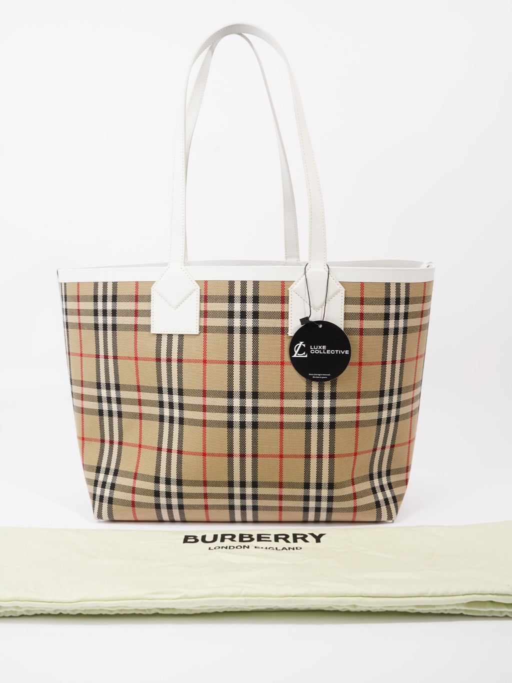 Burberry London Check Tote Bag Vintage Check / White Fabric Medium