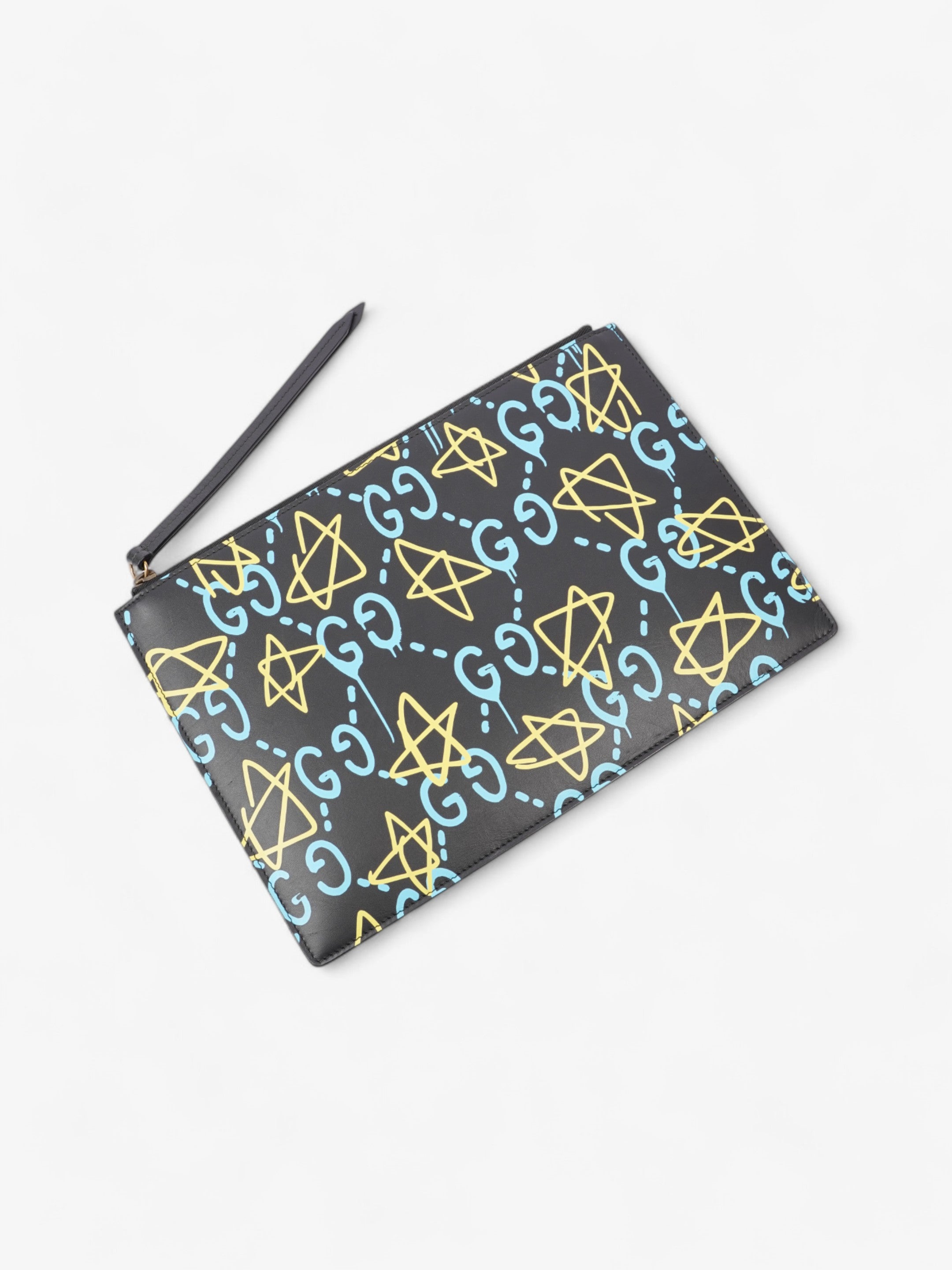 Gucci Ghost Clutch Black / Blue / Yellow Calfskin Leather
