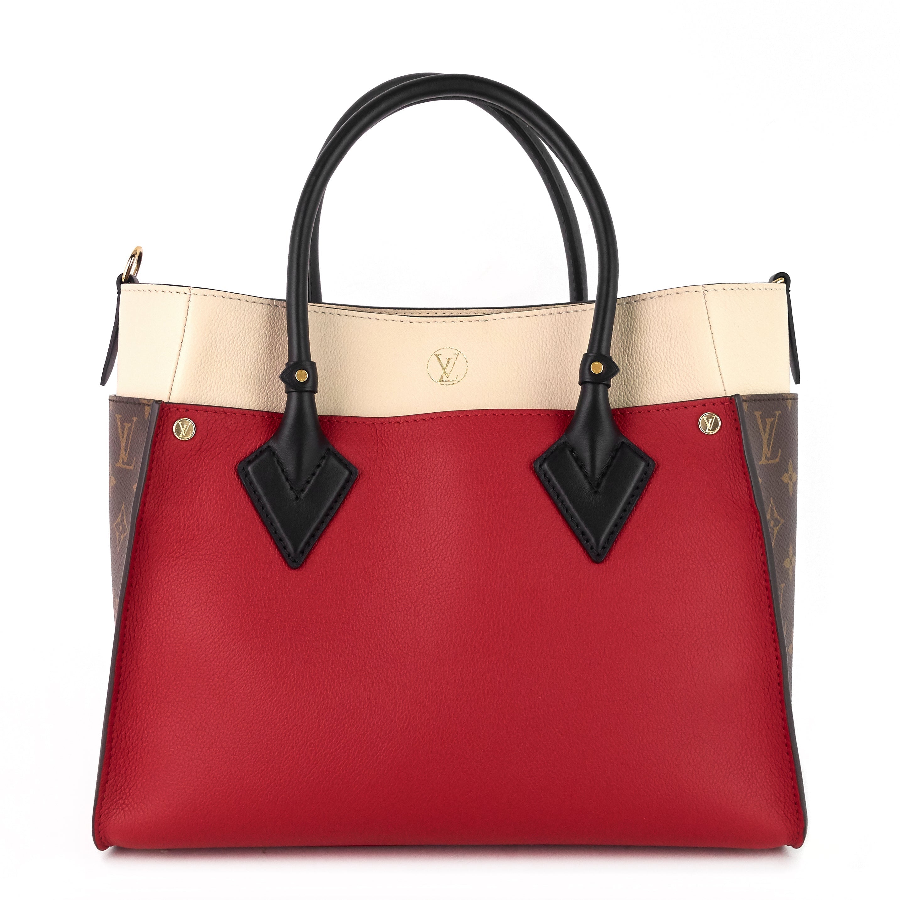 Louis Vuitto On My Side Pirate Red Calfskin and Monogram Canvas Tote Bag