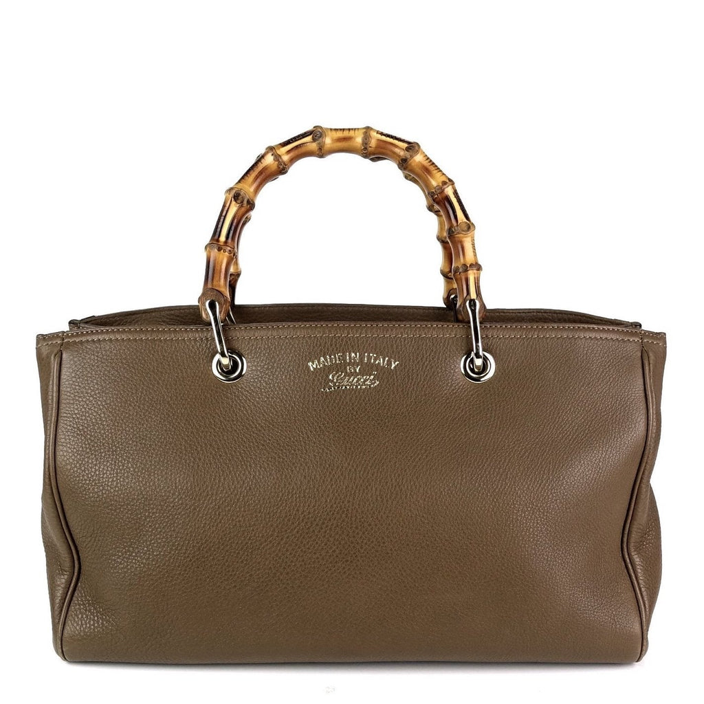 Gucci Pebbled Leather Bamboo Handle Shopper Tote Bag