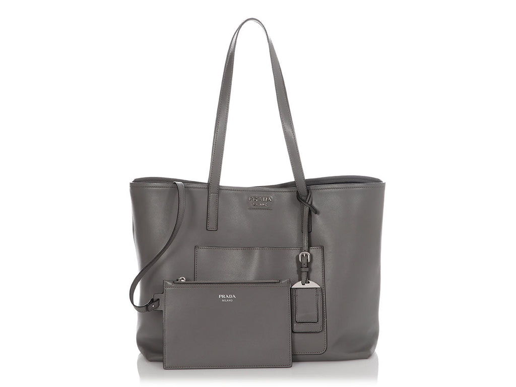 Prada Gray City Calf Shopping Tote