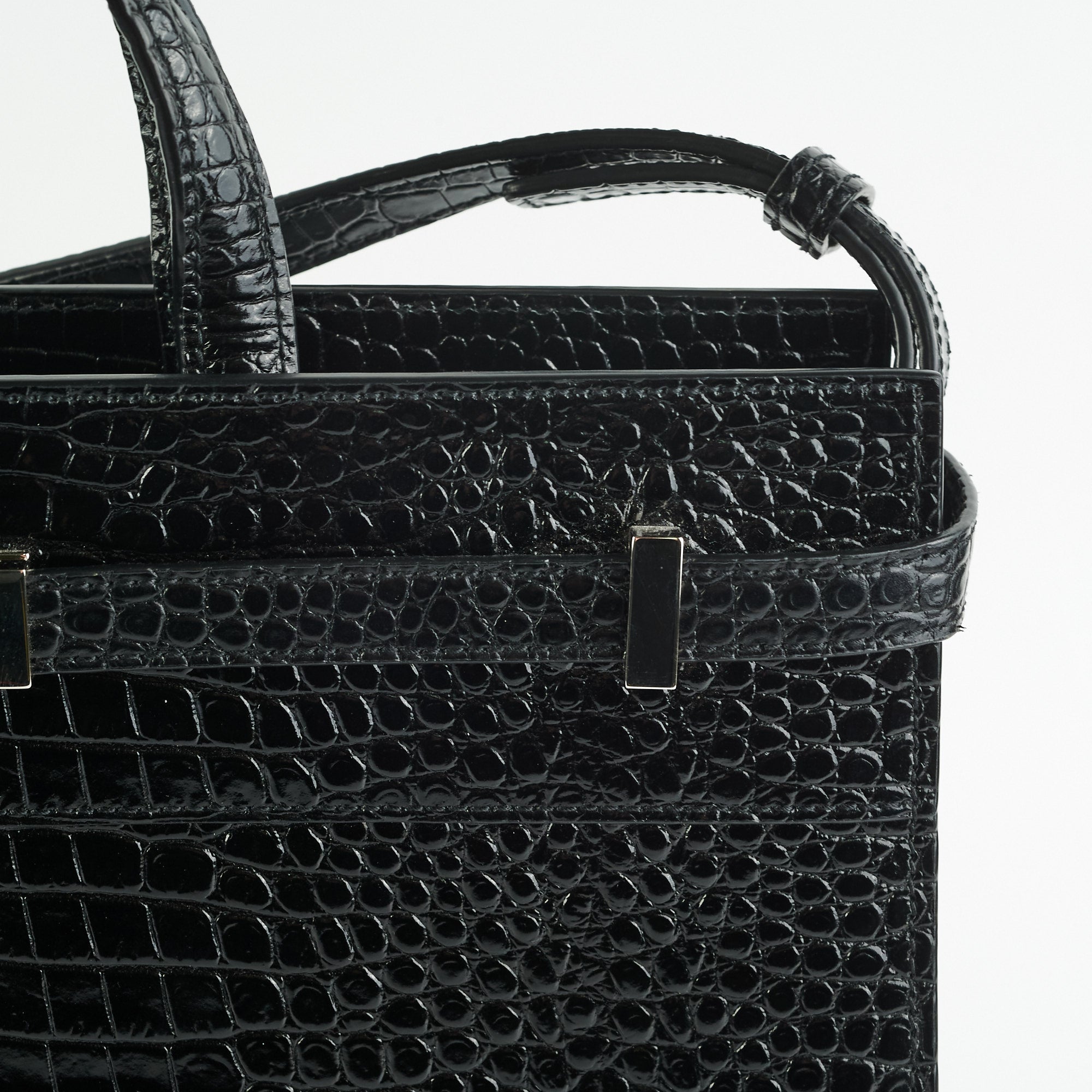 Saint Laurent Manhattan Shopper Embossed Croc Tote Black