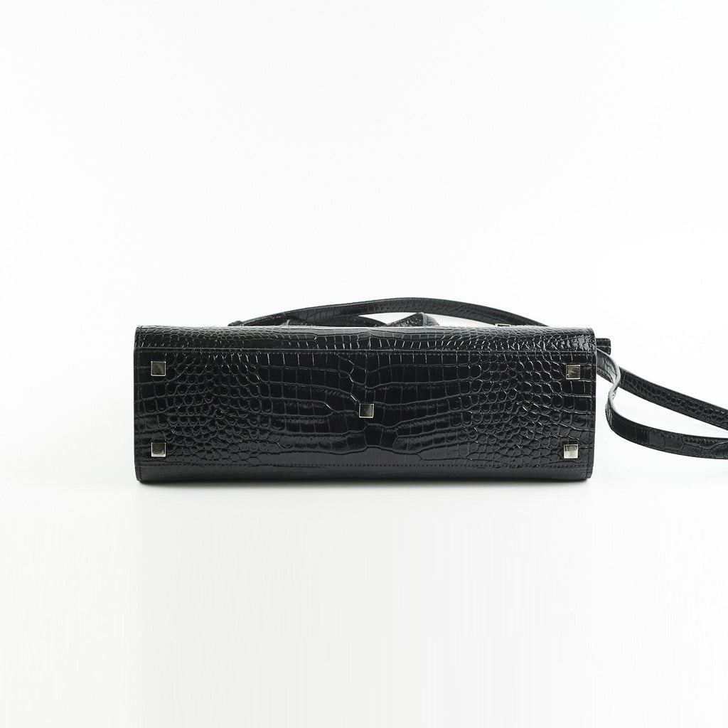 Saint Laurent Manhattan Shopper Embossed Croc Tote Black