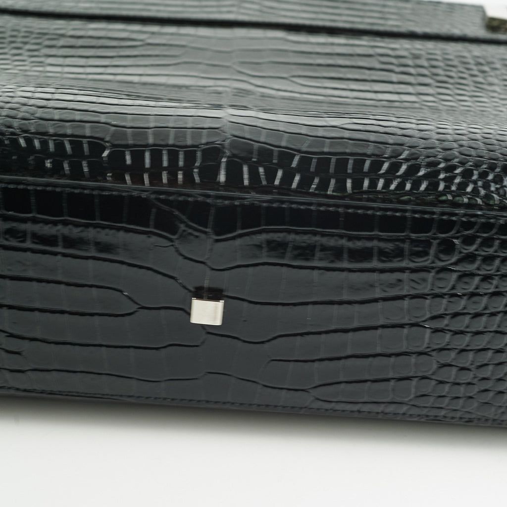Saint Laurent Manhattan Shopper Embossed Croc Tote Black