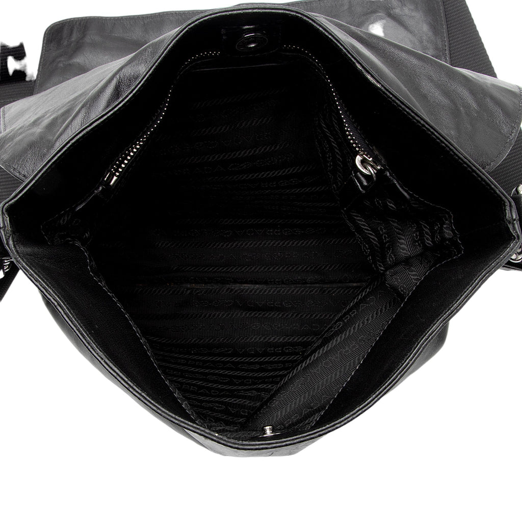Prada Aged Calfskin Flap Messenger Bag (SHF-D2J23z)