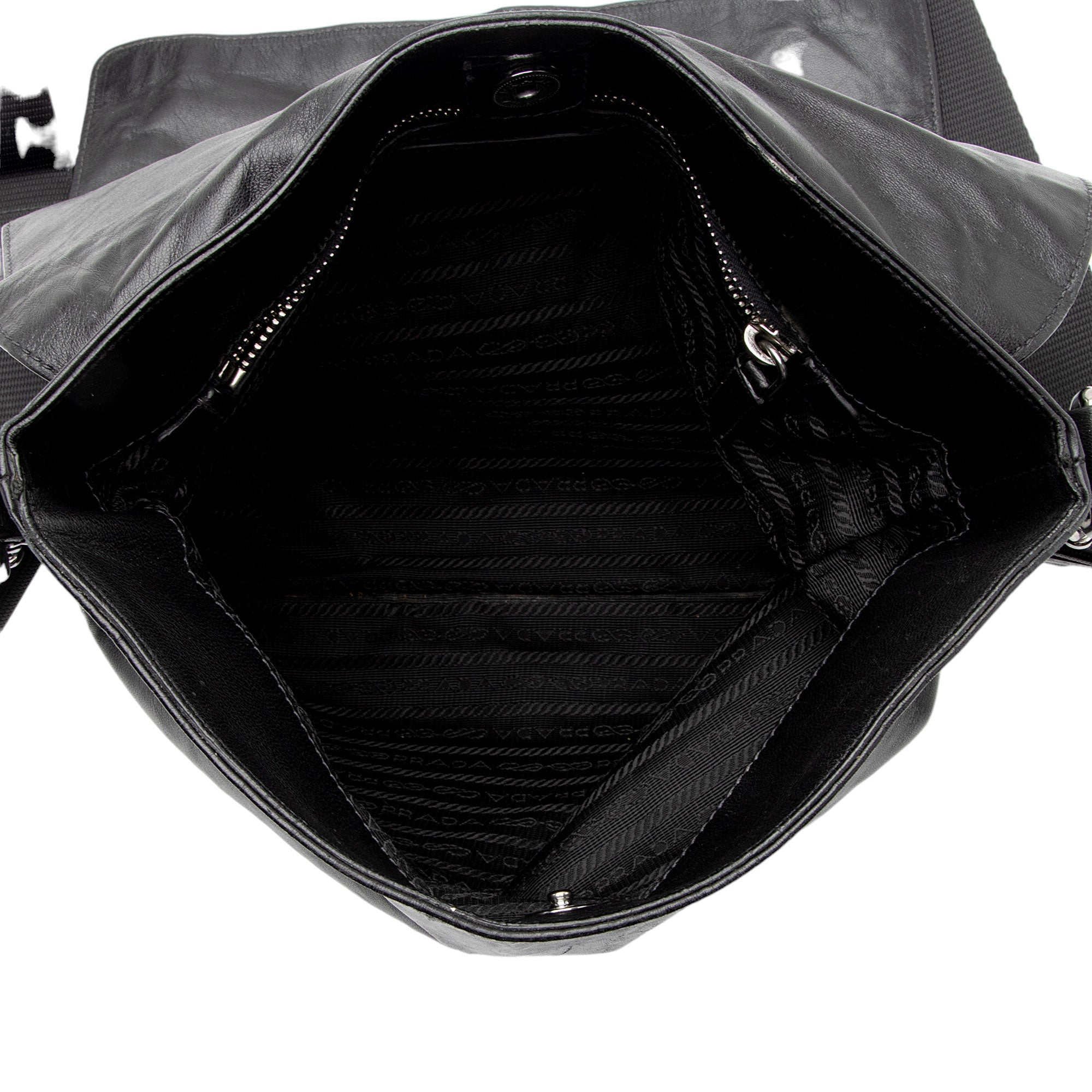 Prada Aged Calfskin Flap Messenger Bag (SHF-D2J23z)