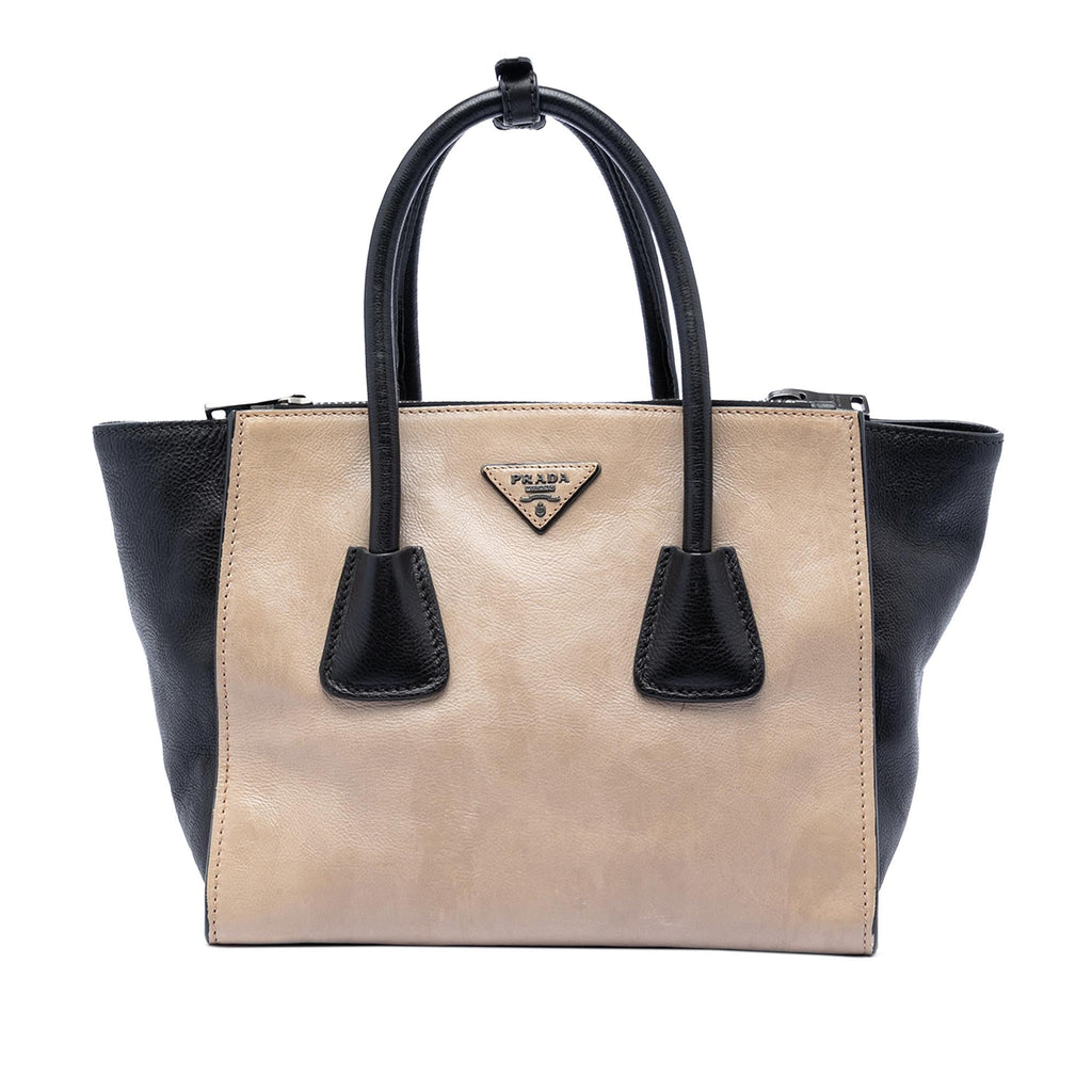 Prada Bicolor Glace Calf Twin Pocket Double Handle Satchel