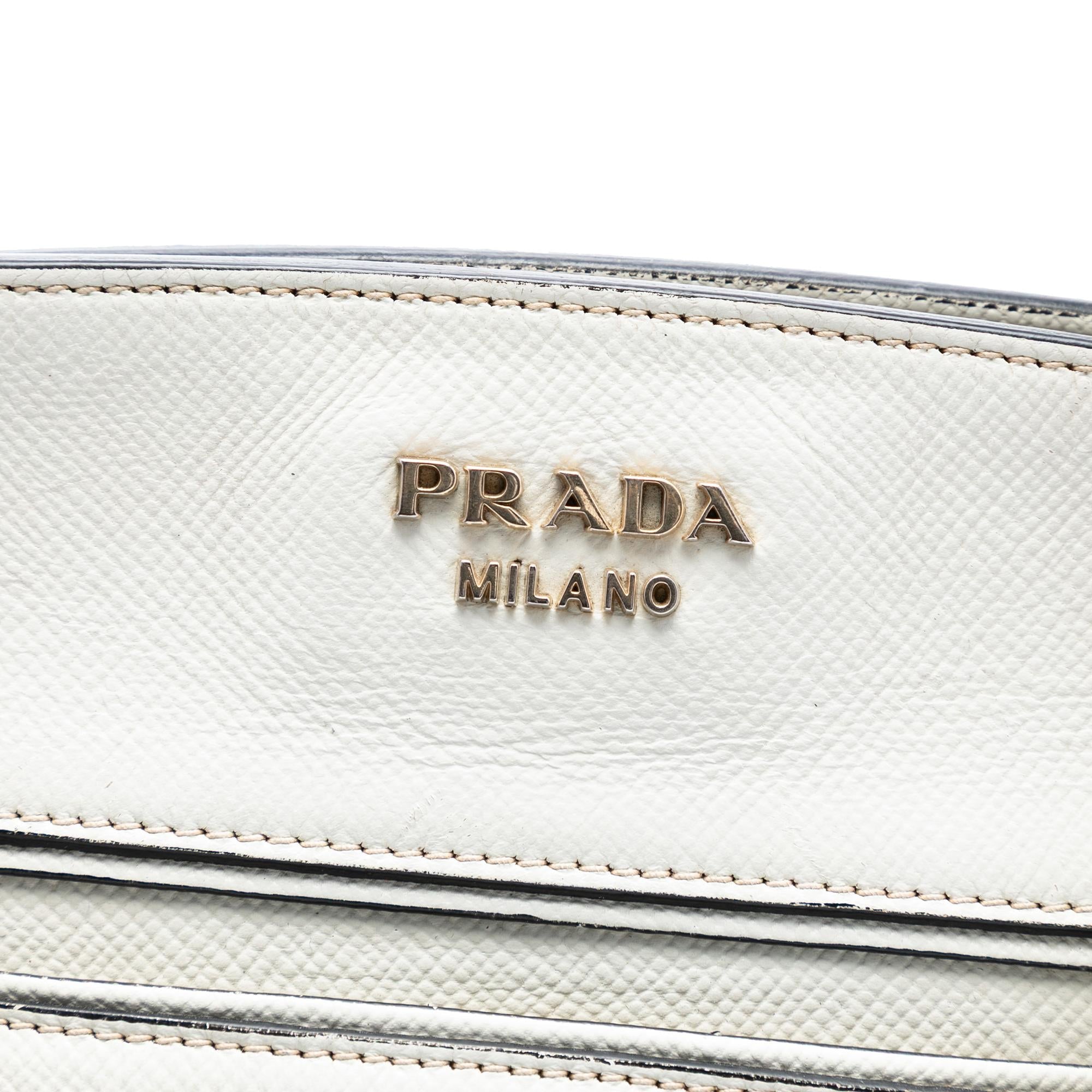 Prada Bicolor Saffiano Cuir Trimmed Canvas Satchel