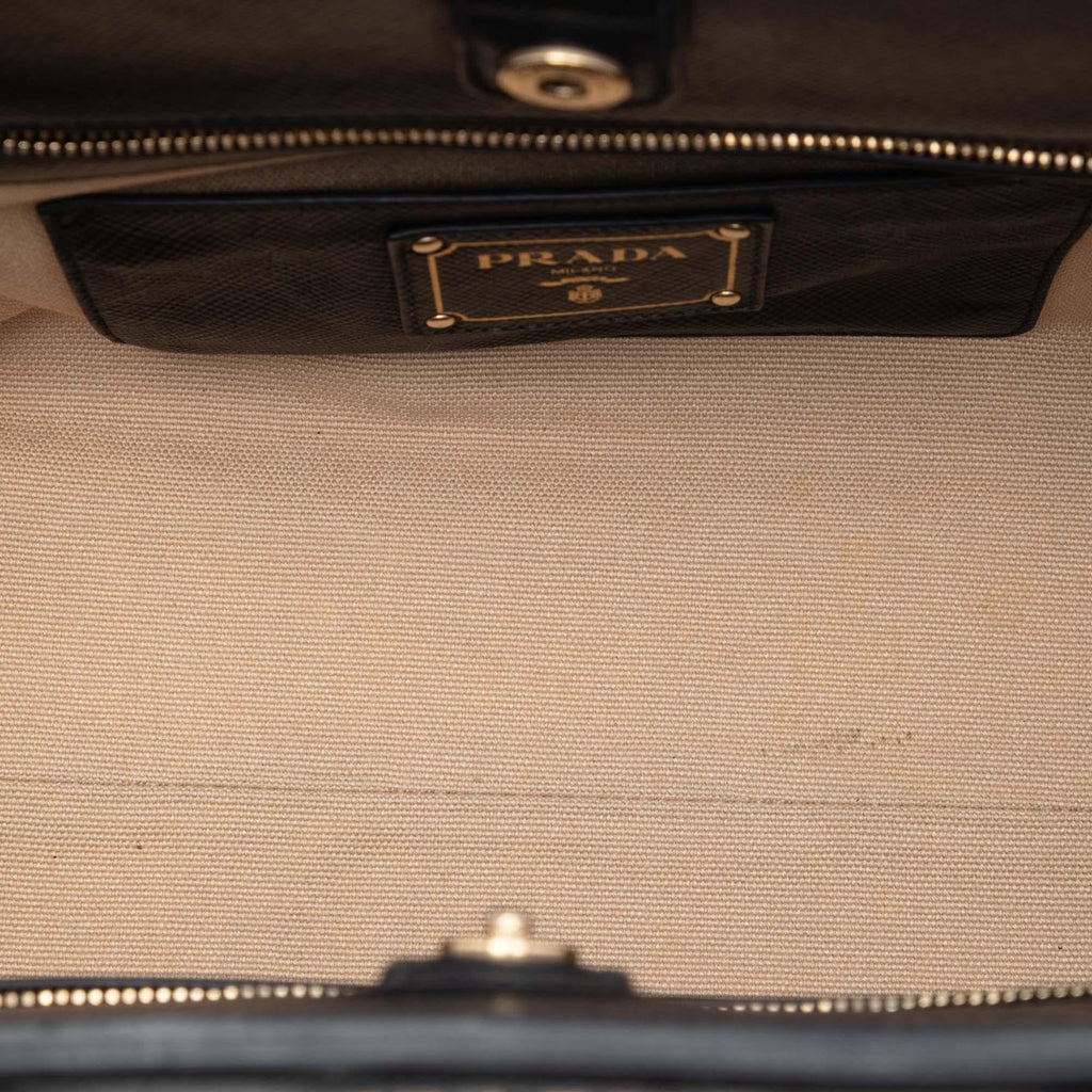 Prada Bicolor Saffiano Cuir Trimmed Canvas Satchel