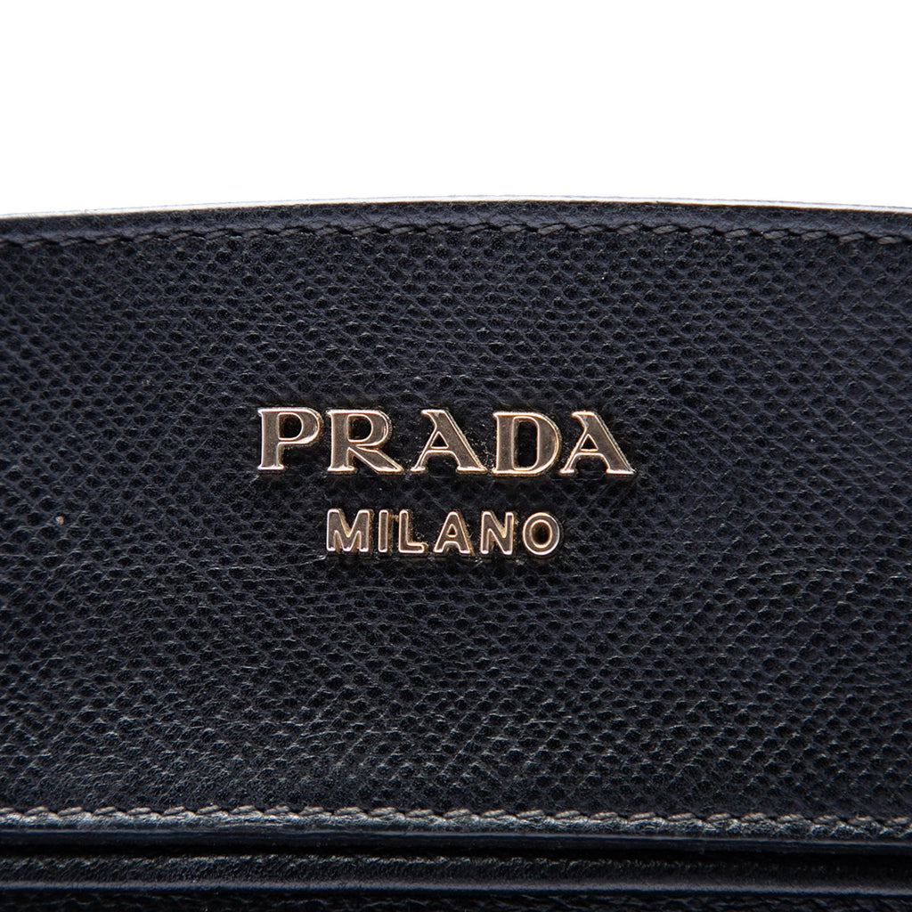 Prada Bicolor Saffiano Cuir Trimmed Canvas Satchel