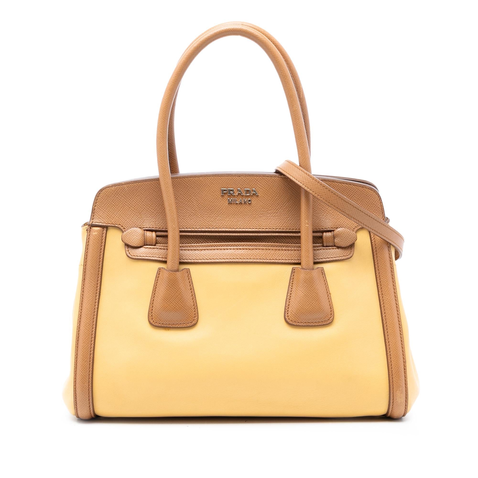 Prada Bicolor Saffiano Cuir Trimmed Leather Satchel