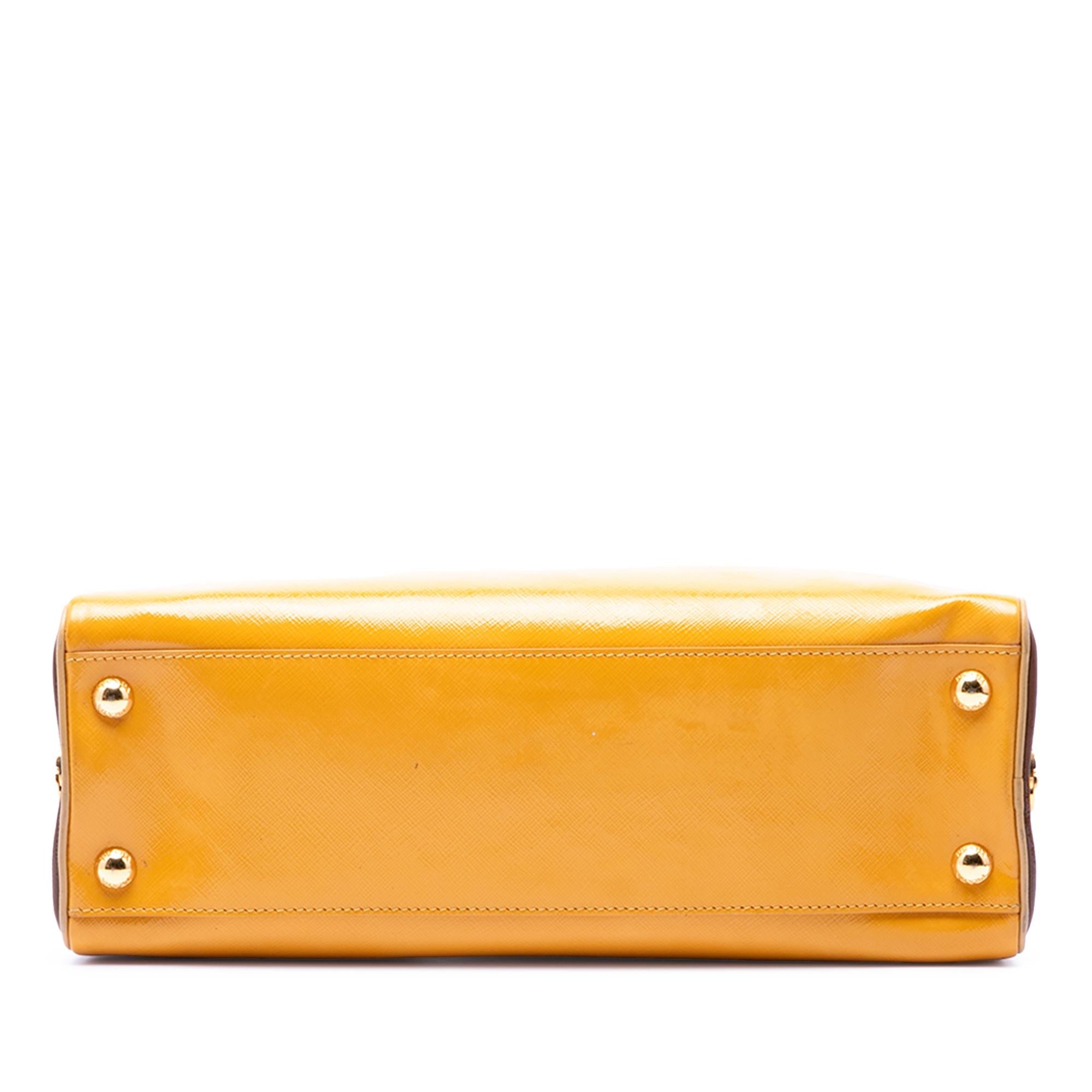 Prada Bicolor Saffiano Vernice Pyramid Frame Handbag