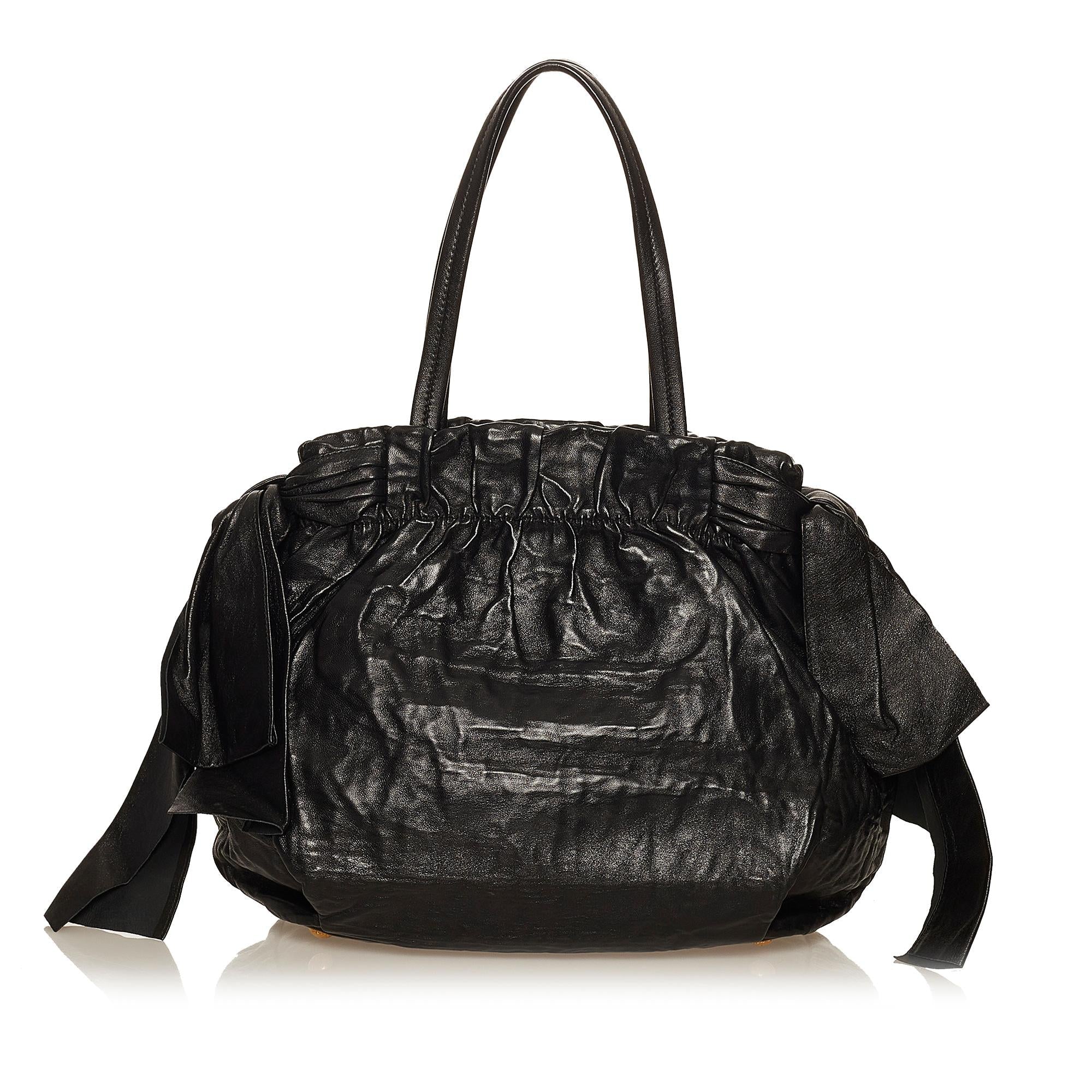 Prada Bow Lambskin Leather Shoulder Bag (SHG-29520)