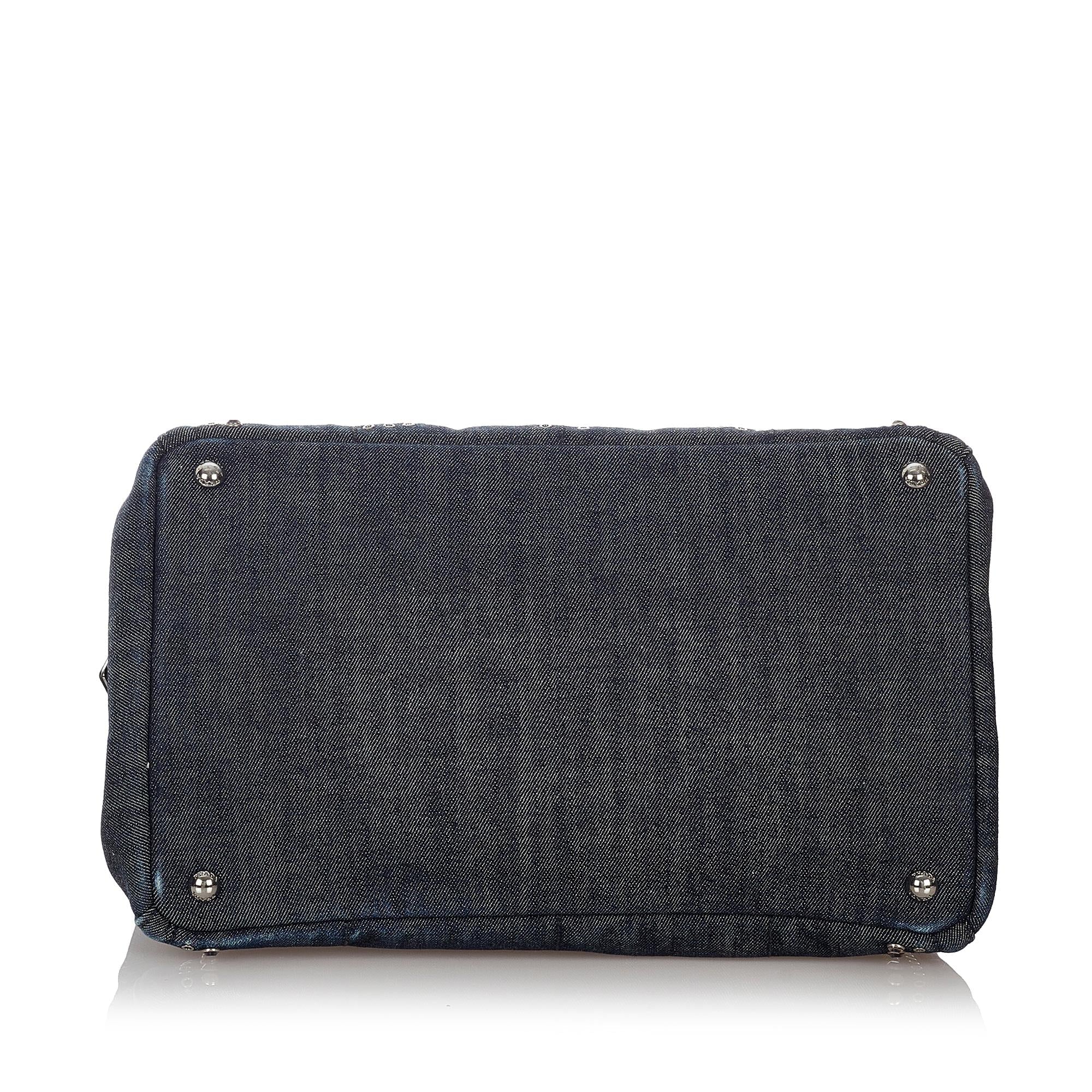 Prada Canapa Studded Denim Tote Bag (SHG-26862)