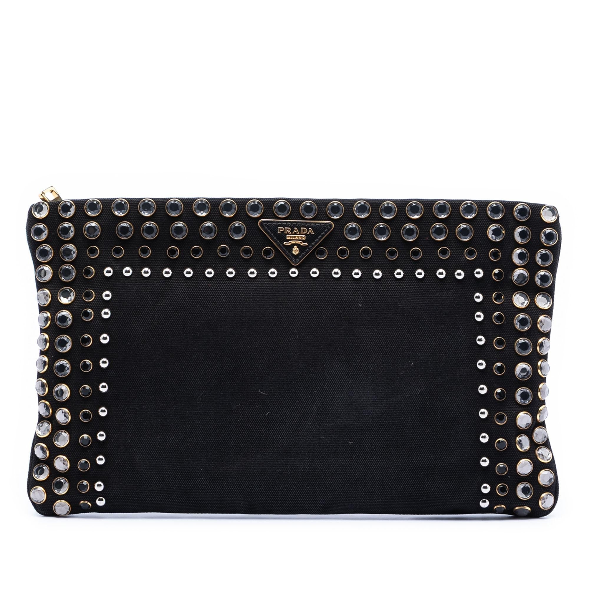 Prada Canvas Canapa Studded Vernice Clutch