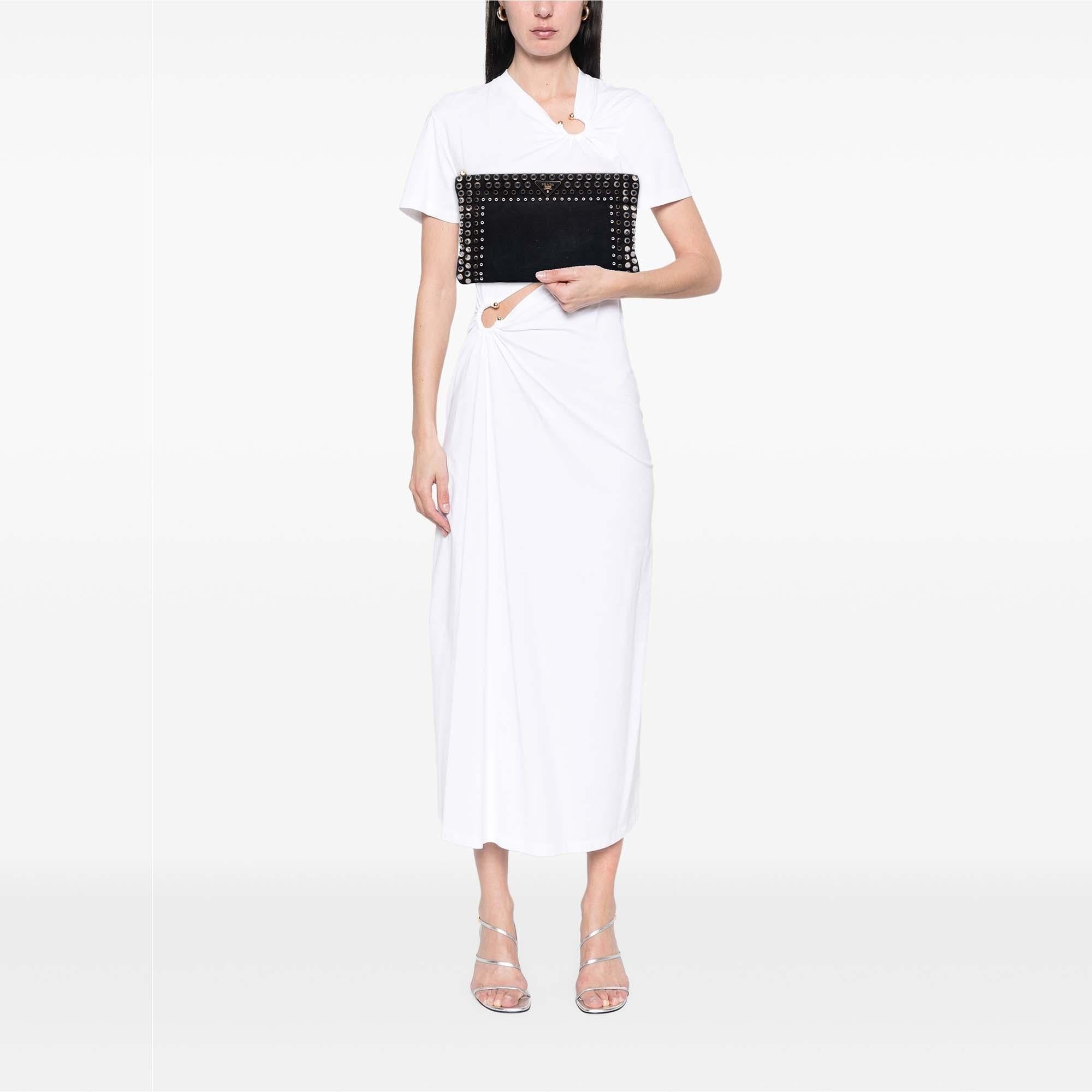 Prada Canvas Canapa Studded Vernice Clutch