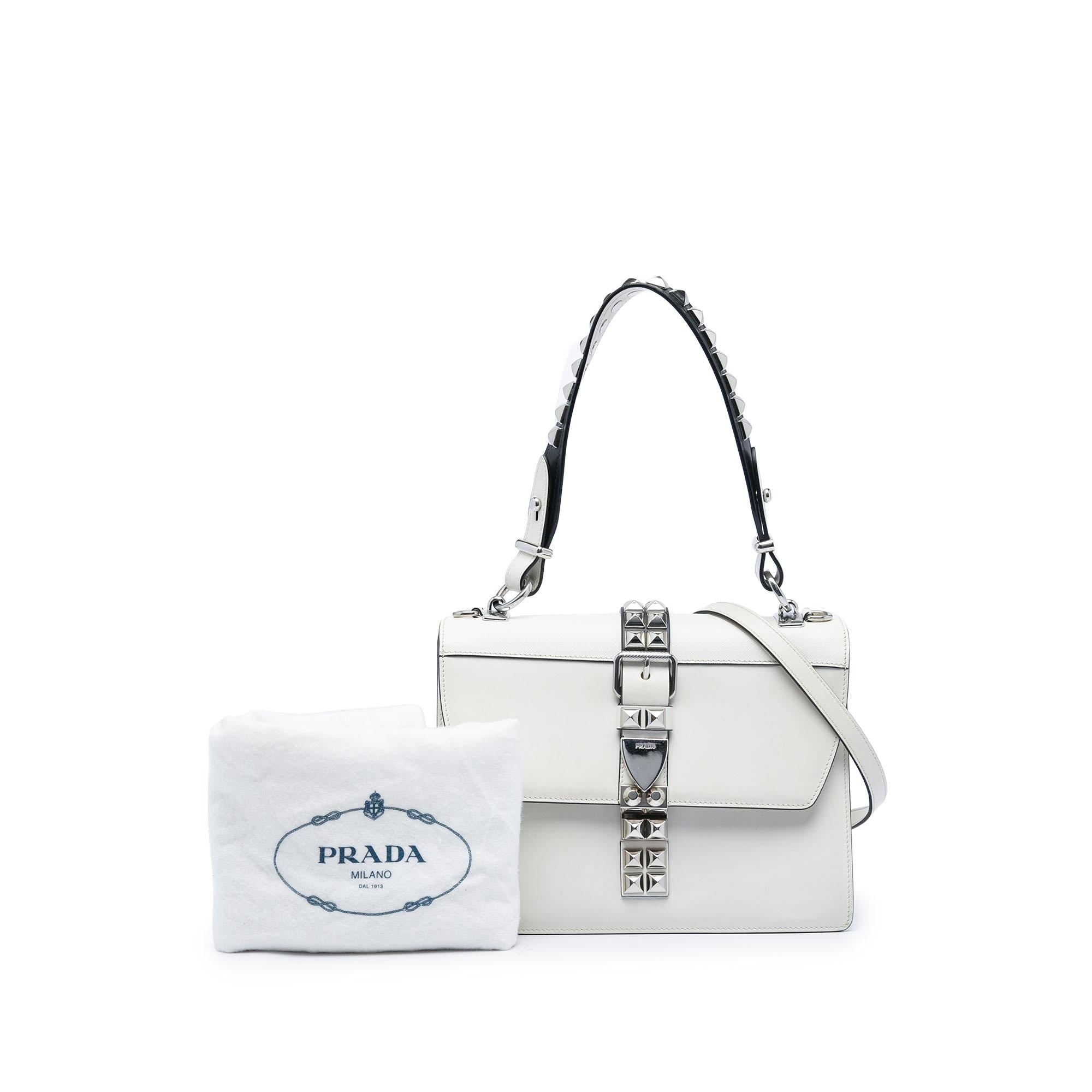 Prada City Calf and Saffiano Studded Elektra Satchel