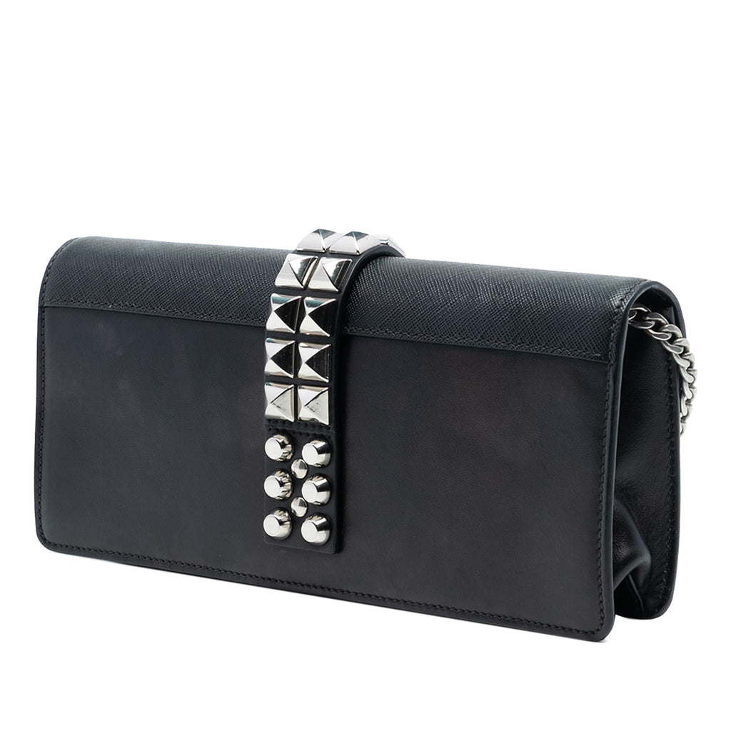 Prada City Calfskin and Saffiano Studded Elektra Clutch with Chain
