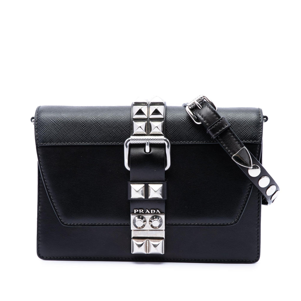 Prada City Calfskin and Saffiano Studded Elektra Crossbody