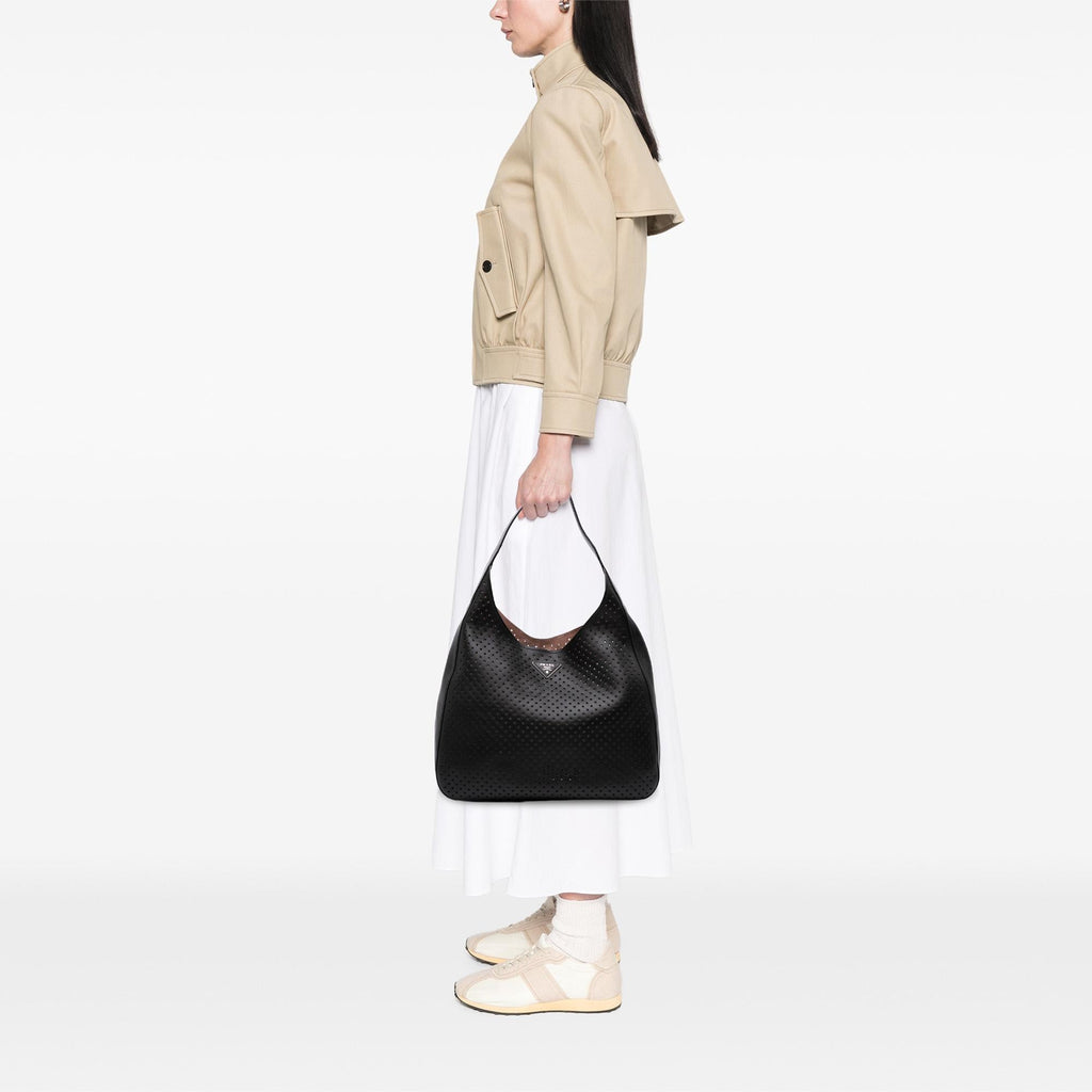 Prada City Fori Perforated Leather Hobo Bag