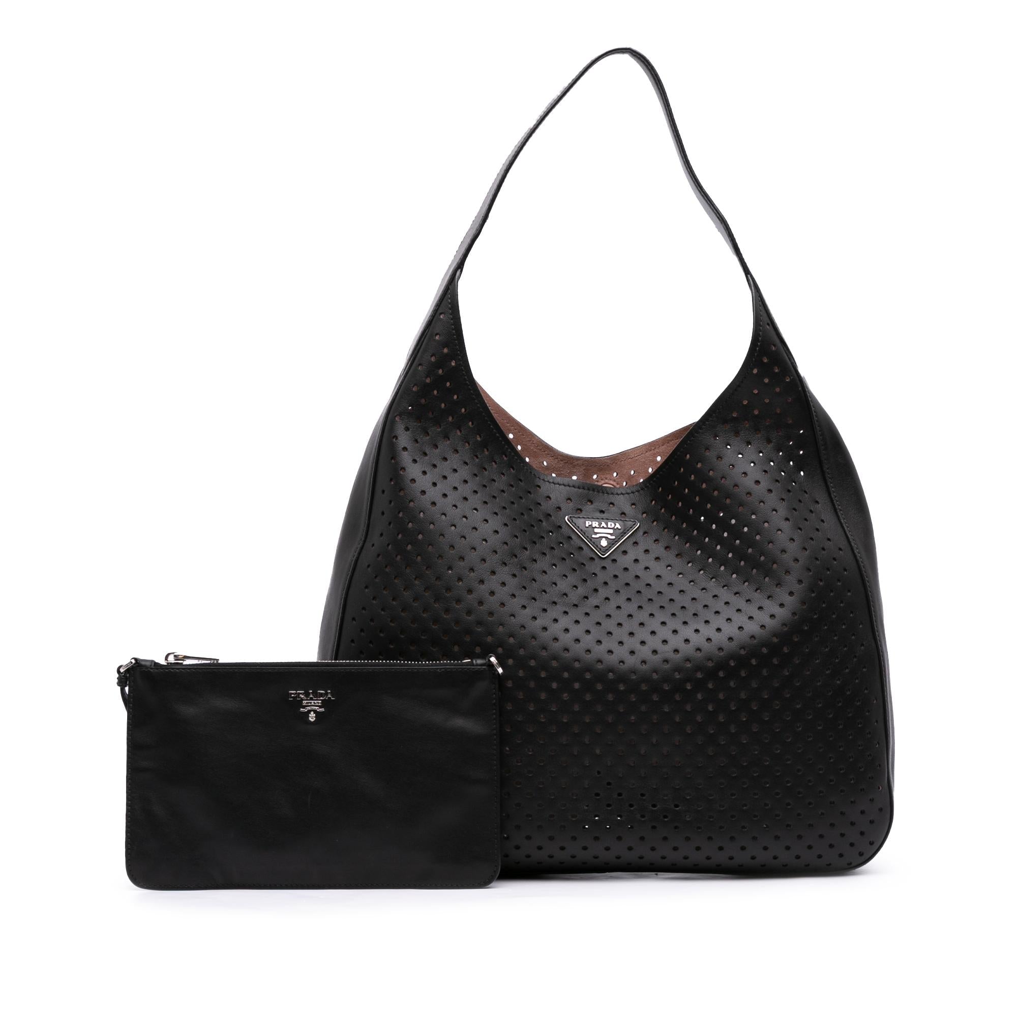 Prada City Fori Perforated Leather Hobo Bag