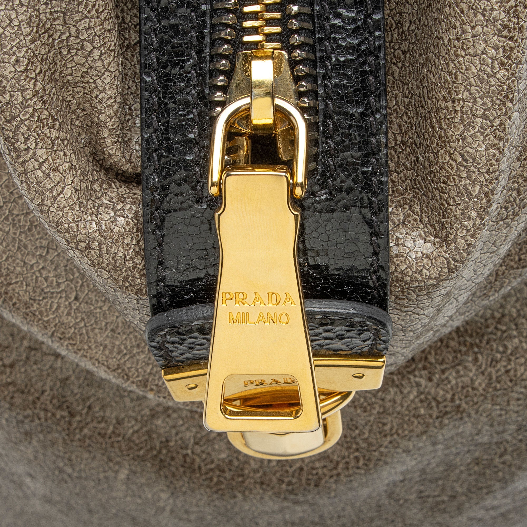 Prada Crackled Calfskin Studded Bauletto Satchel (SHF-hoMqXl)