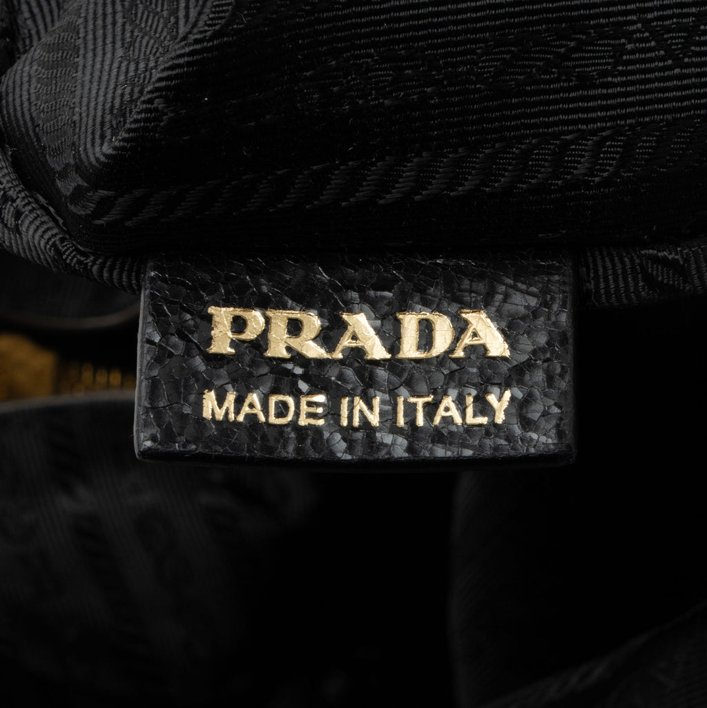 Prada Crackled Calfskin Studded Bauletto Satchel (SHF-hoMqXl)