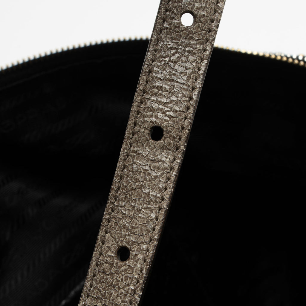 Prada Crackled Calfskin Studded Bauletto Satchel (SHF-hoMqXl)