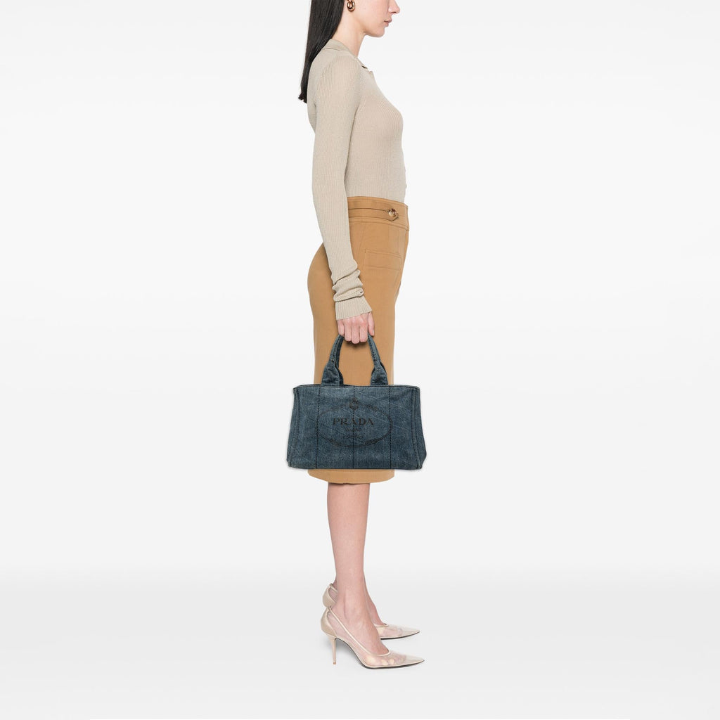 Prada Denim Canapa Logo Tote