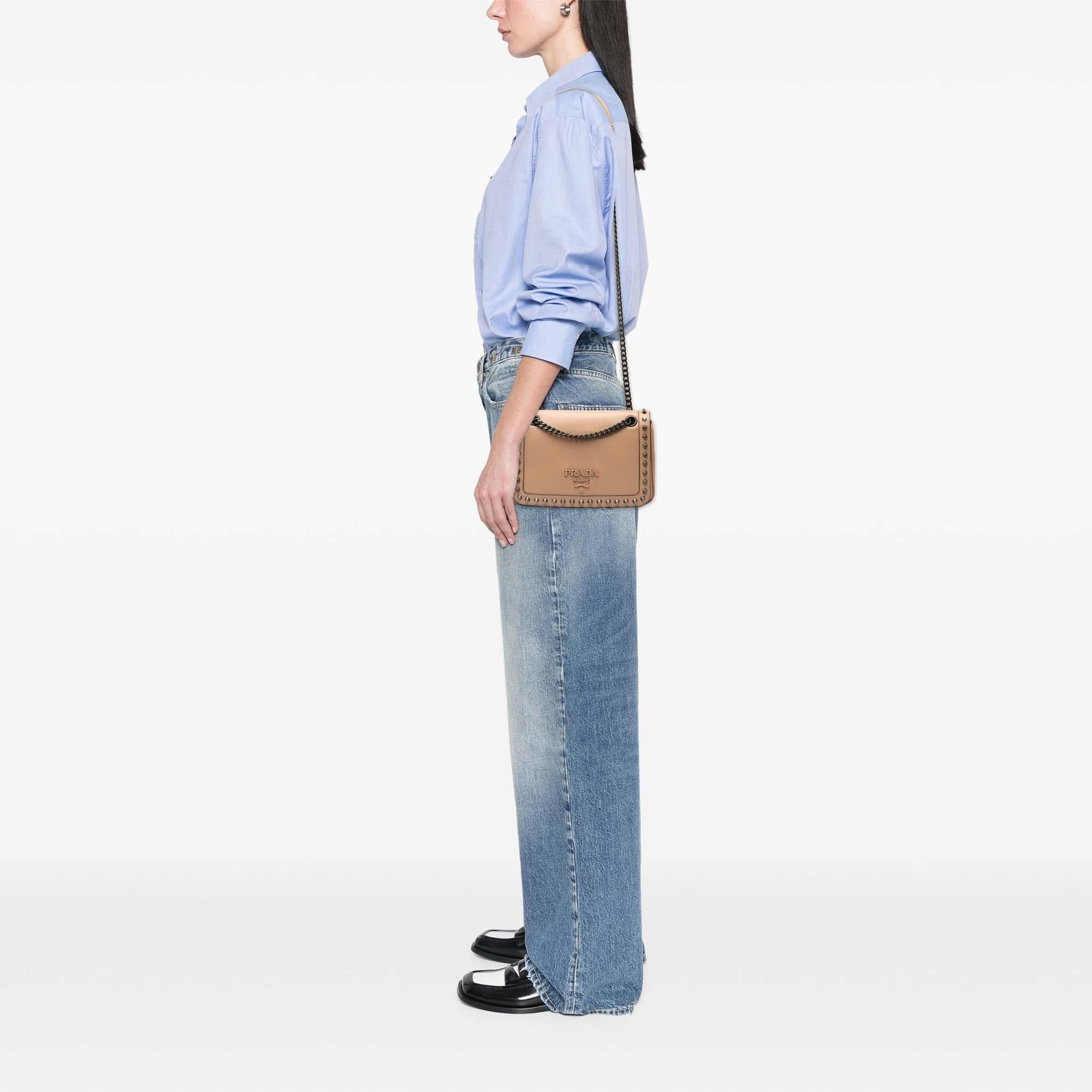 Prada Glace Calfskin Studded Crossbody