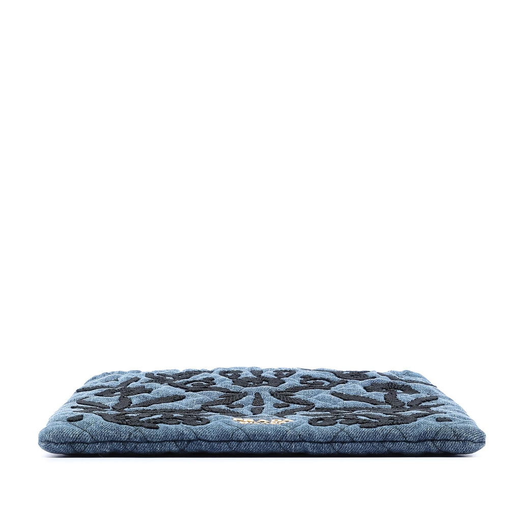 Prada Impuntu  Denim Embroidered Drawstring Pouch