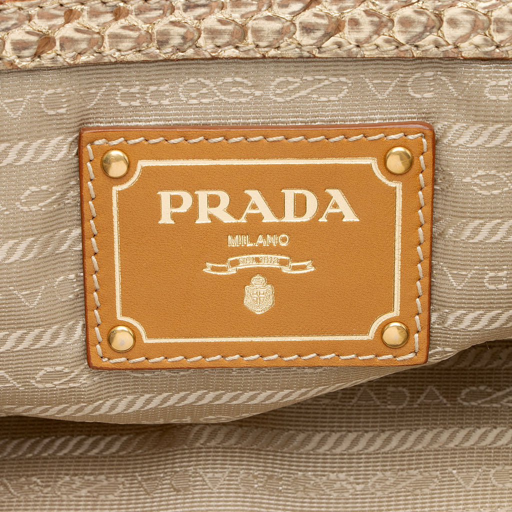 Prada Jute Metallic Python Framed Satchel