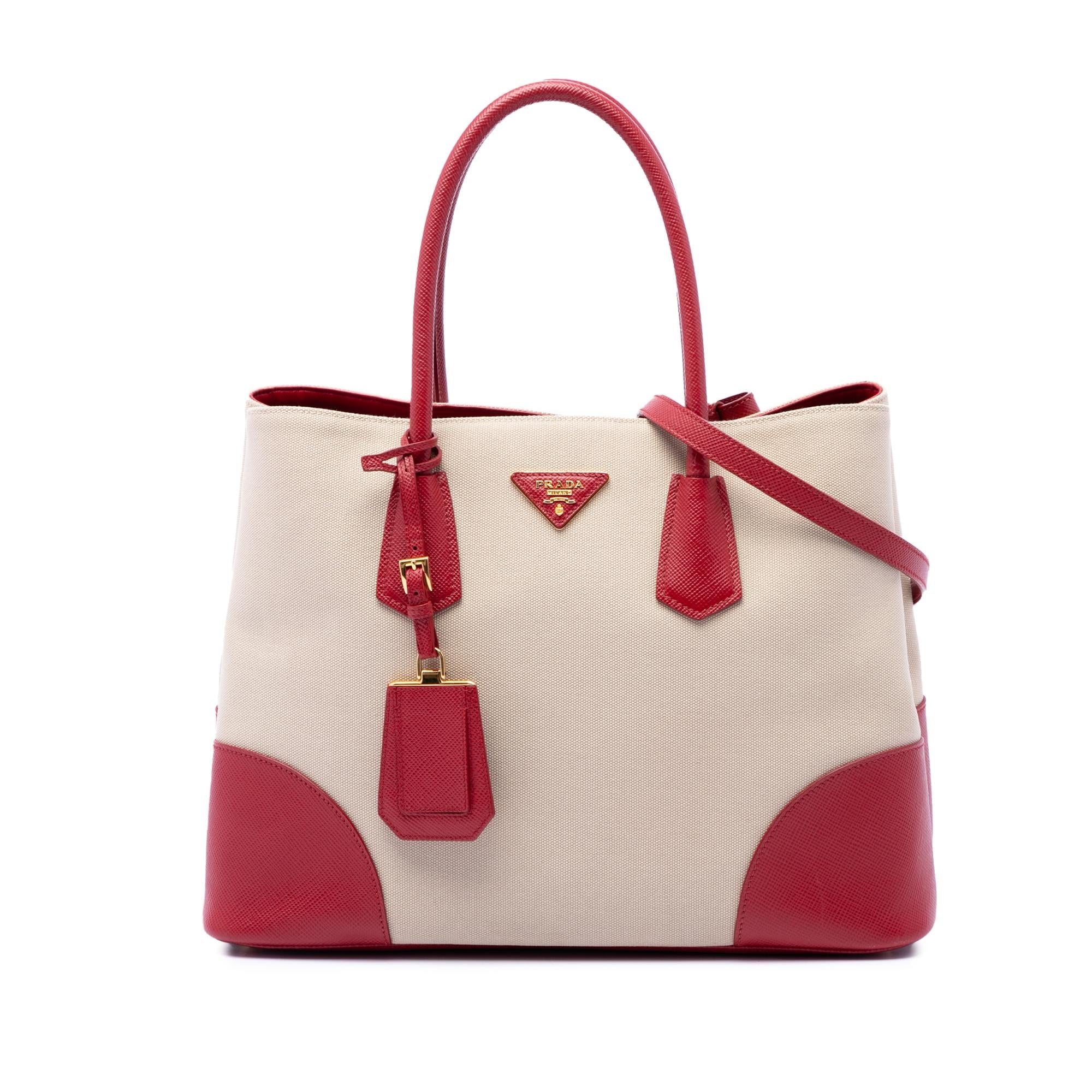 Prada Large Saffiano Trimmed Canapa Double Satchel