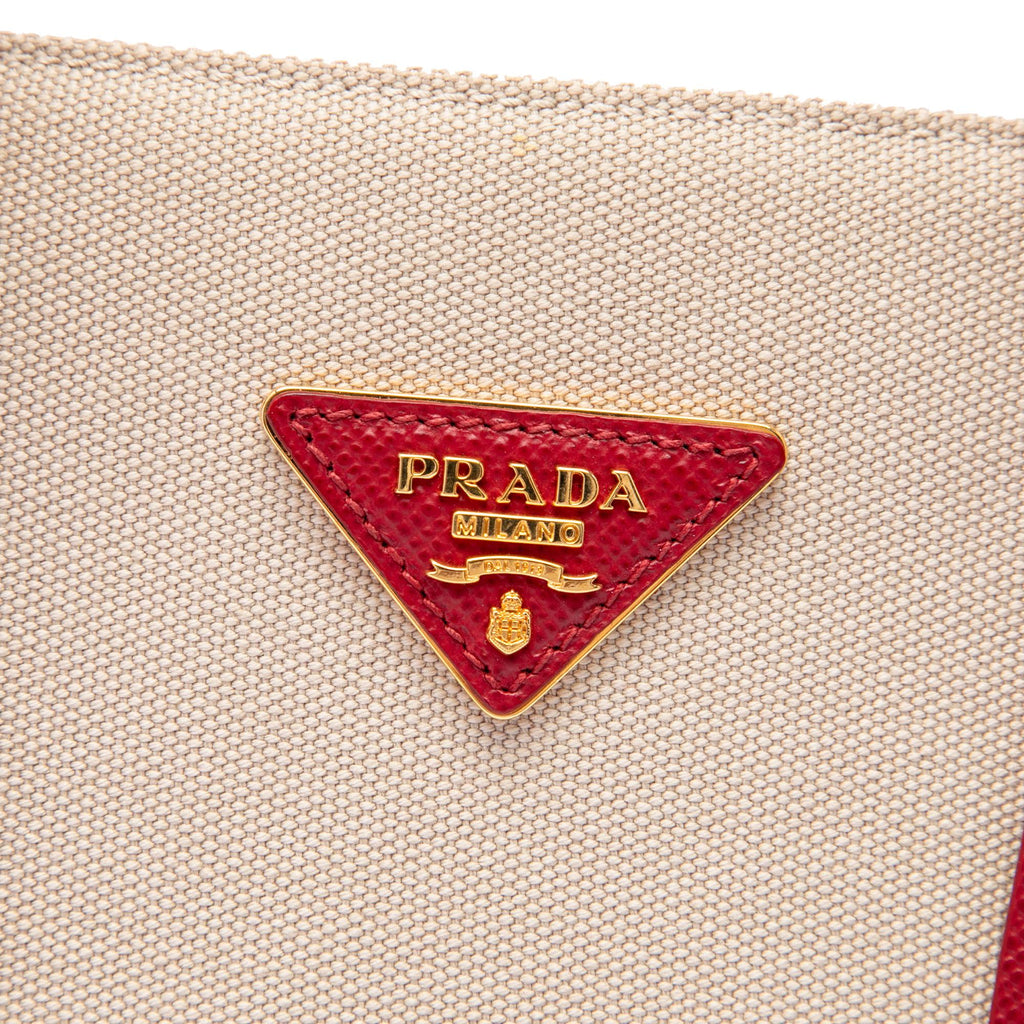 Prada Large Saffiano Trimmed Canapa Double Satchel