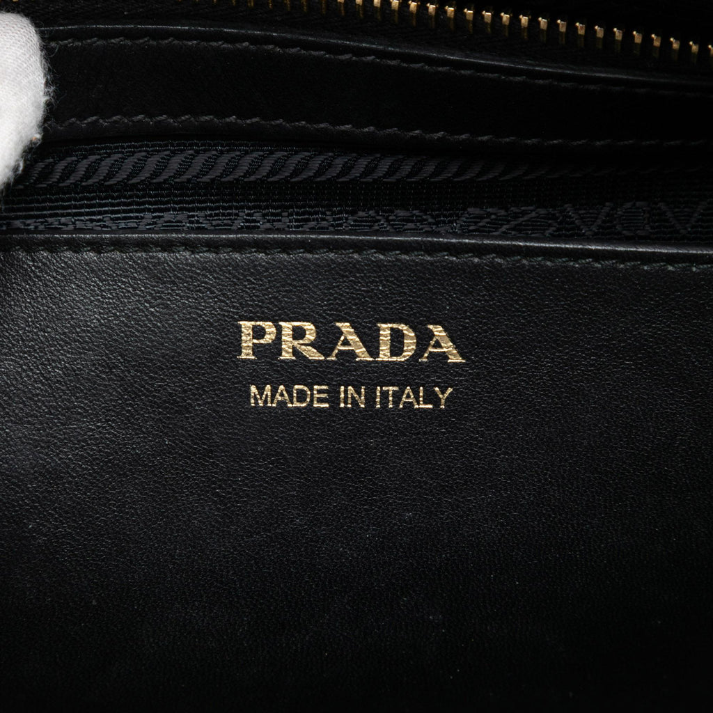 Prada Medium Saffiano Trimmed City Calf Greca Esplanade Satchel
