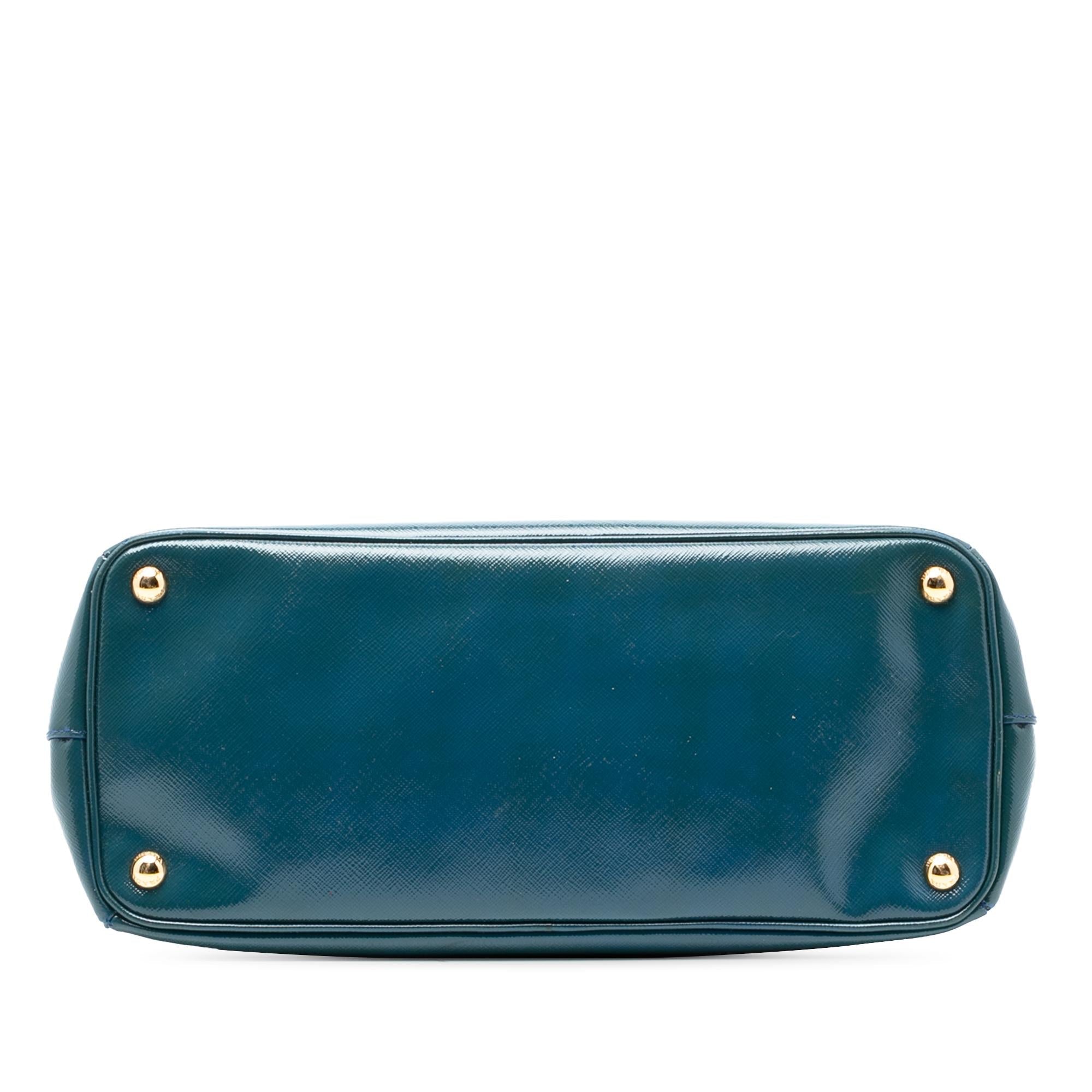 Prada Medium Saffiano Vernice Galleria Double Zip Satchel